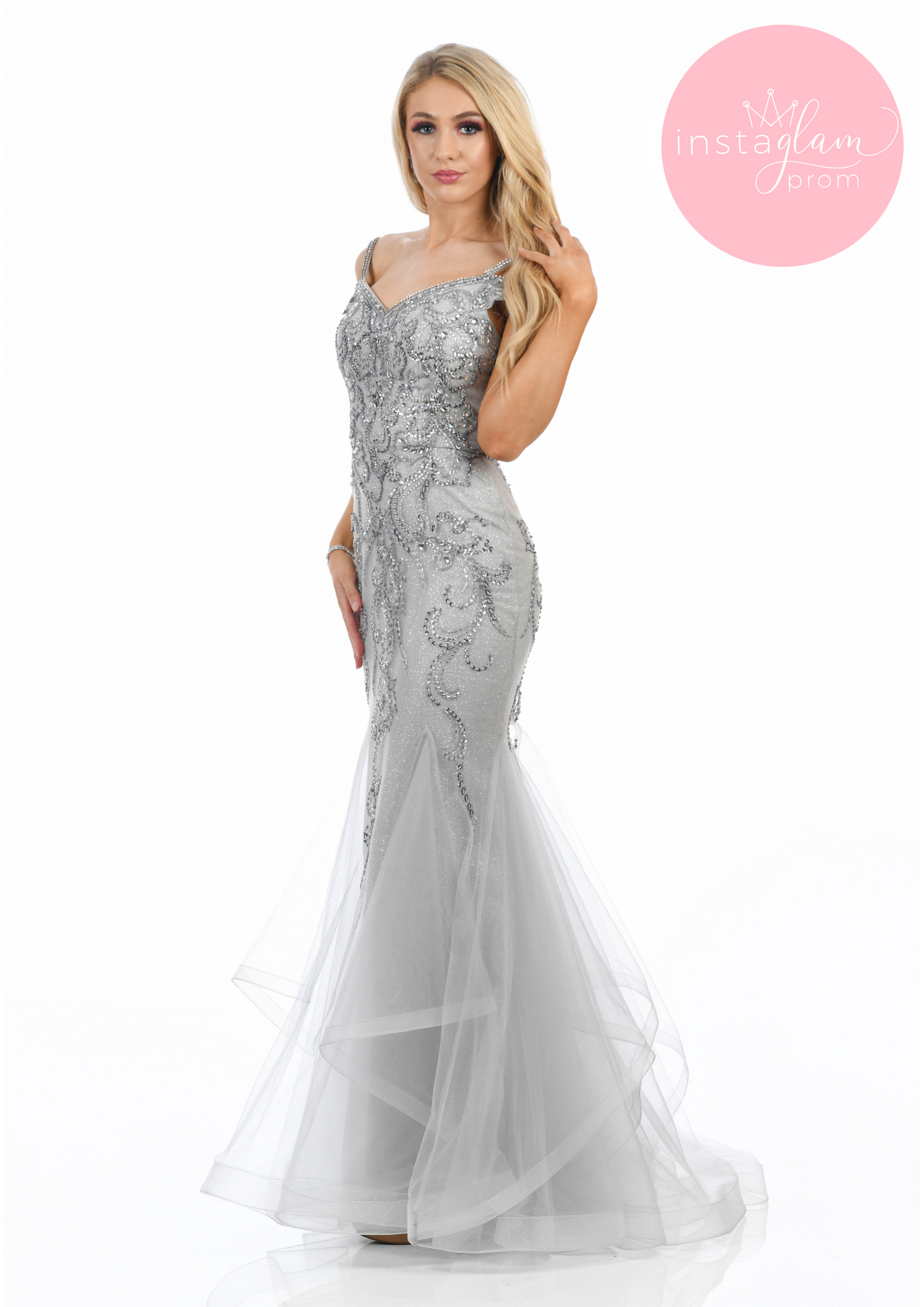 Orianna ruffled fishtail prom/ evening dress
