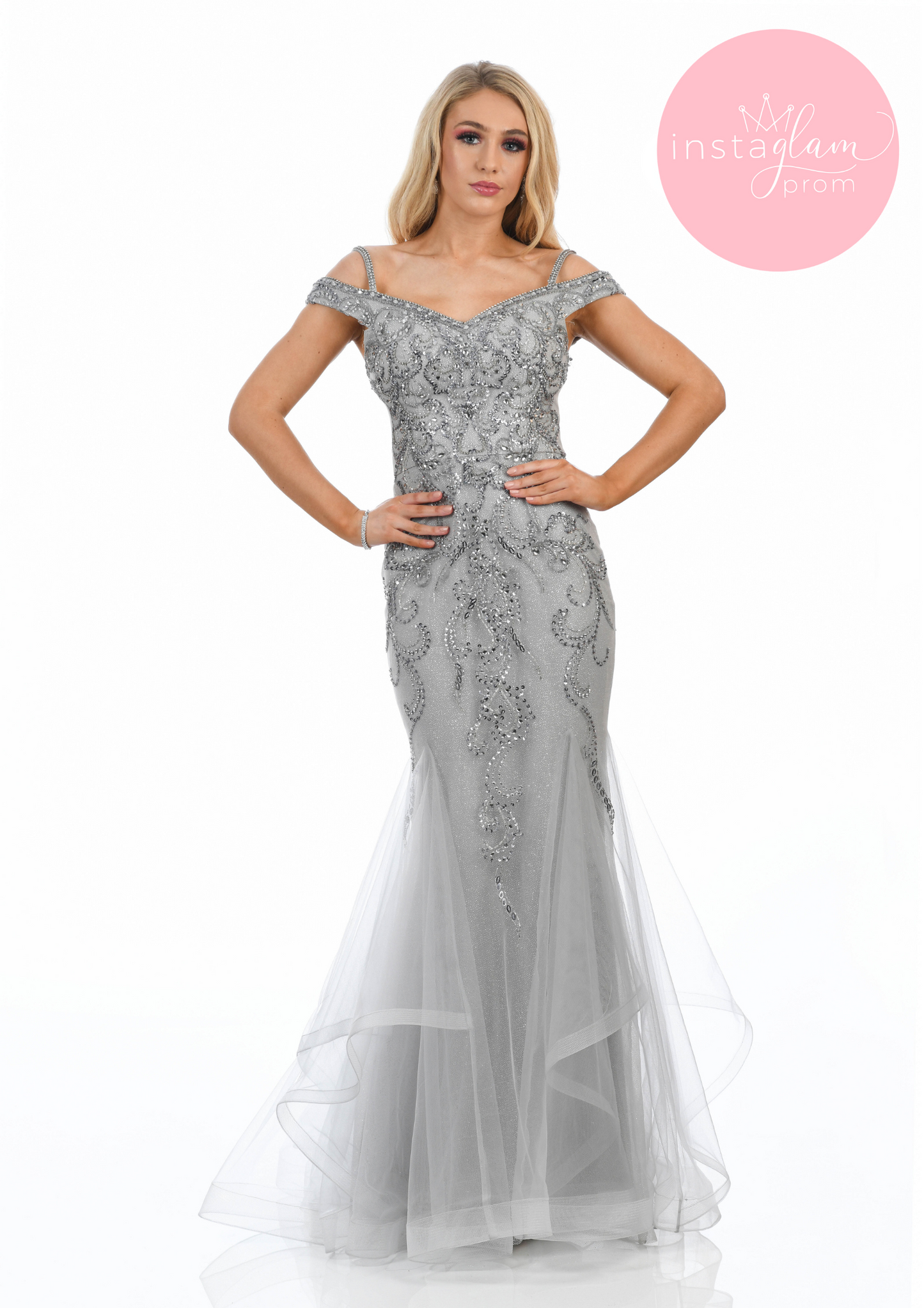 Orianna ruffled fishtail prom/ evening dress