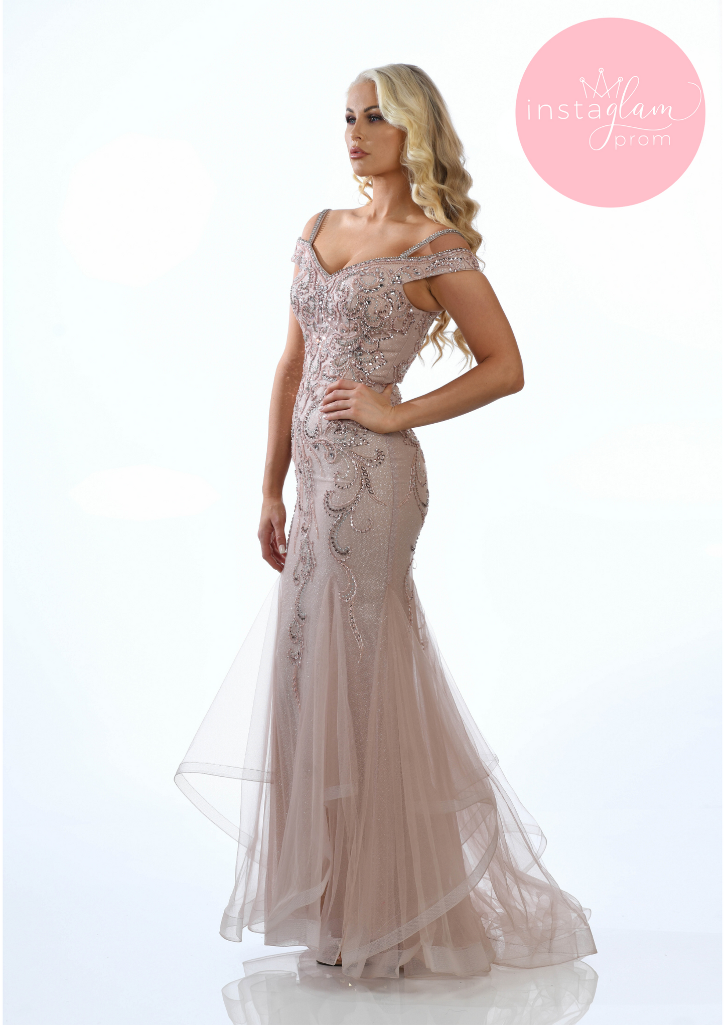 Orianna ruffled fishtail prom/ evening dress