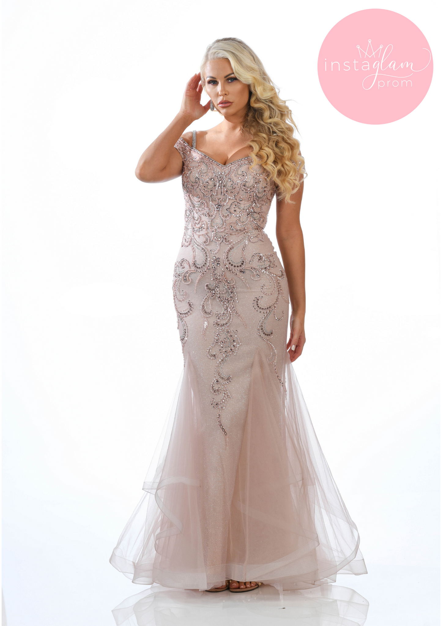 Orianna ruffled fishtail prom/ evening dress
