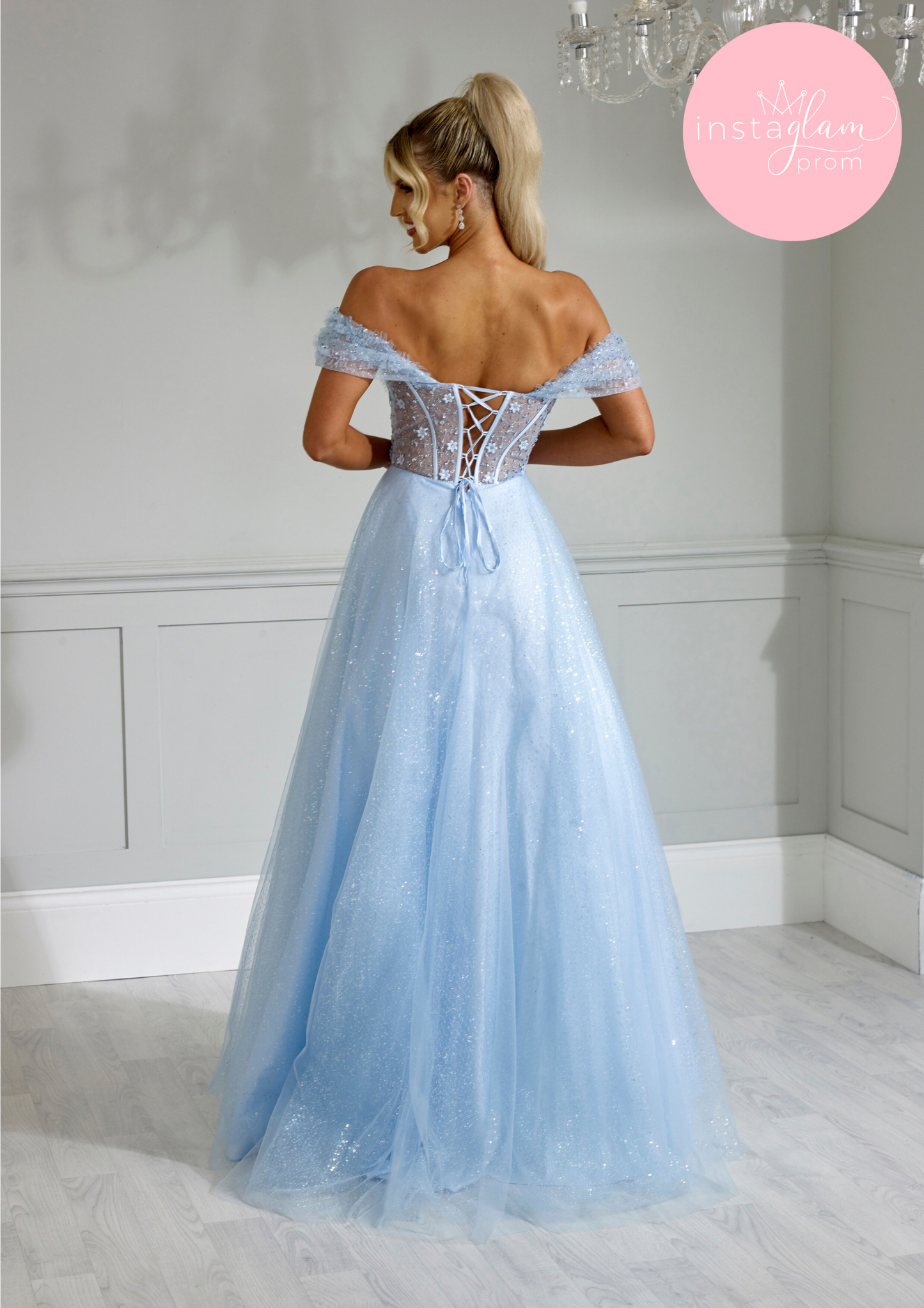 Off the shoulder glitter ballgown with flower detail prom/ evening dress -AF2244