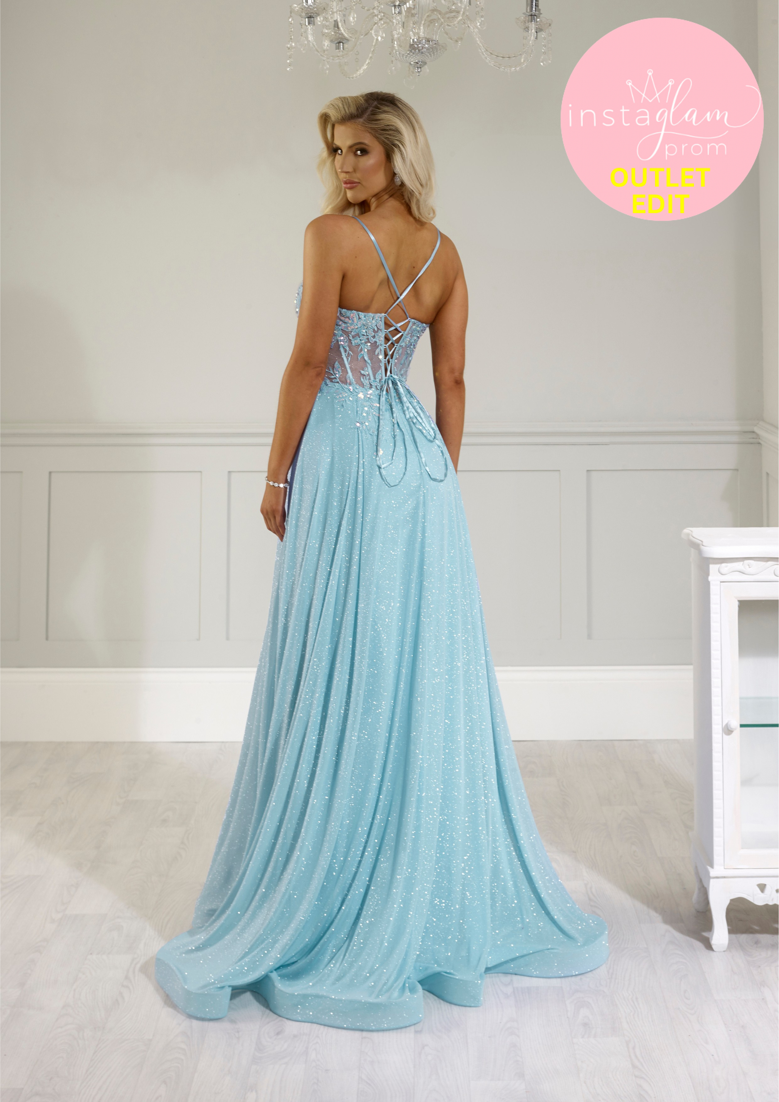 Aline glitter fabric prom dress with boned sheer bodice and leg split- Style AF4744