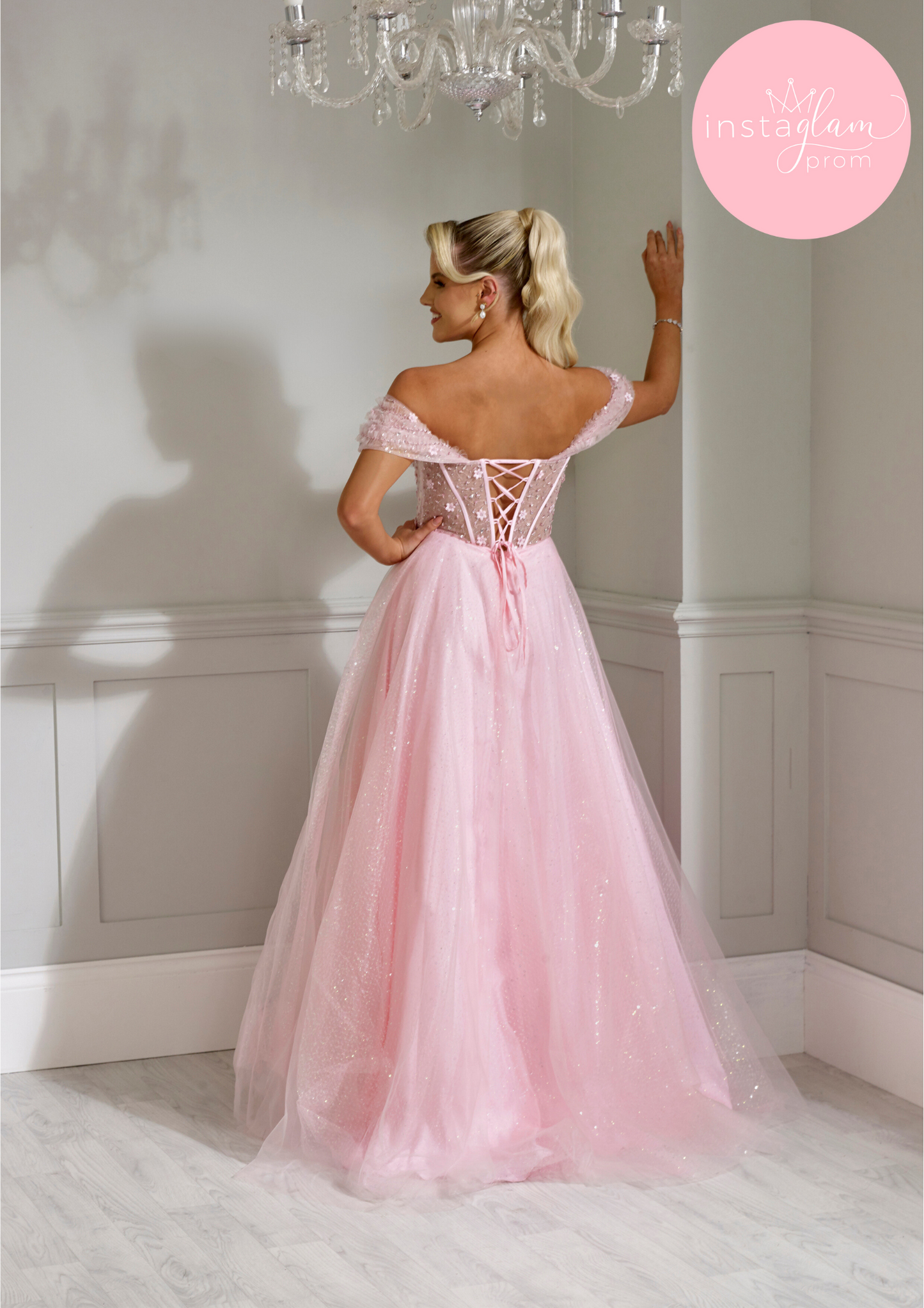 Off the shoulder glitter ballgown with flower detail prom/ evening dress -AF2244