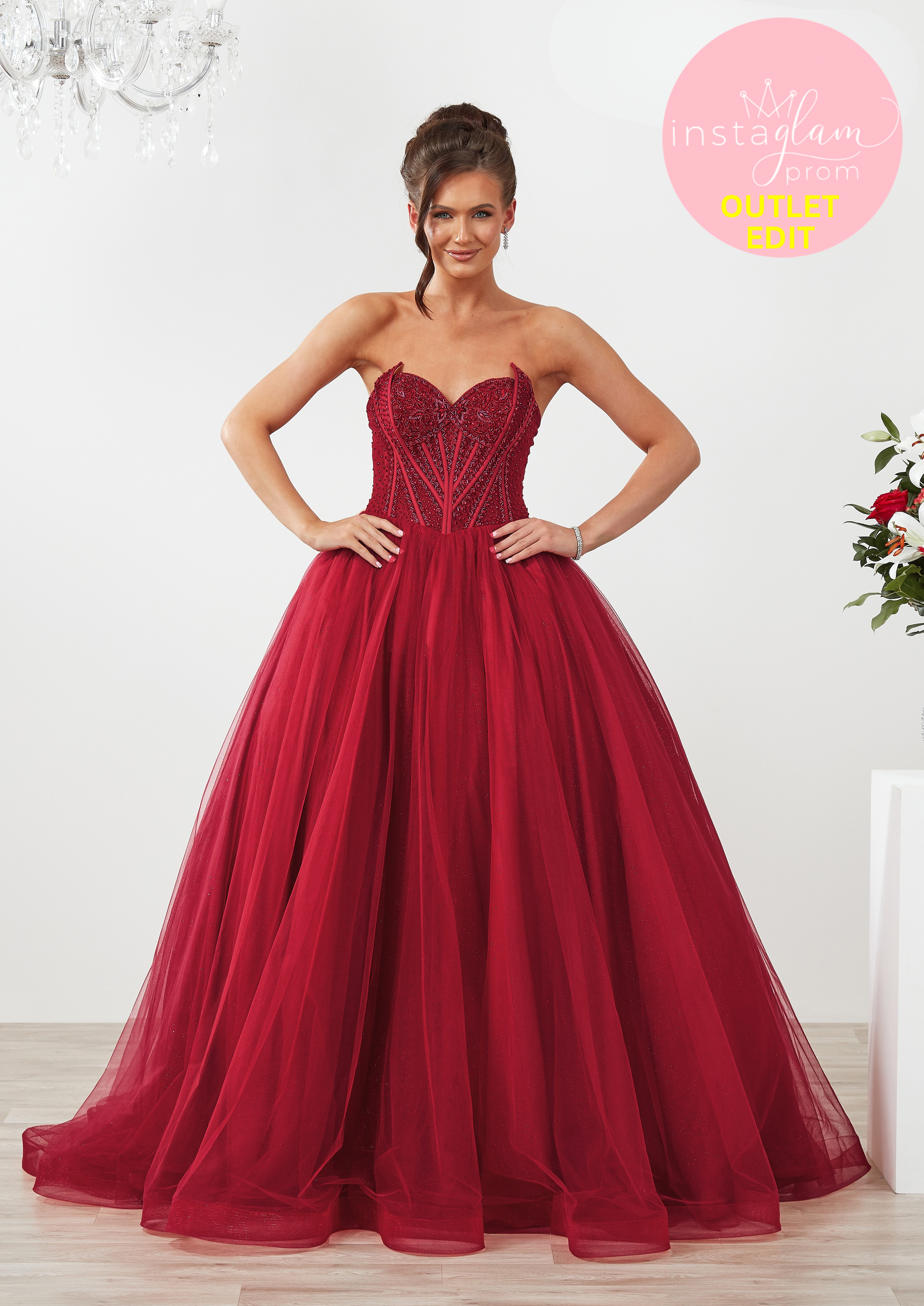Ballgown strapless Prom dress with boned bodice and beaded detail- Style AF6656