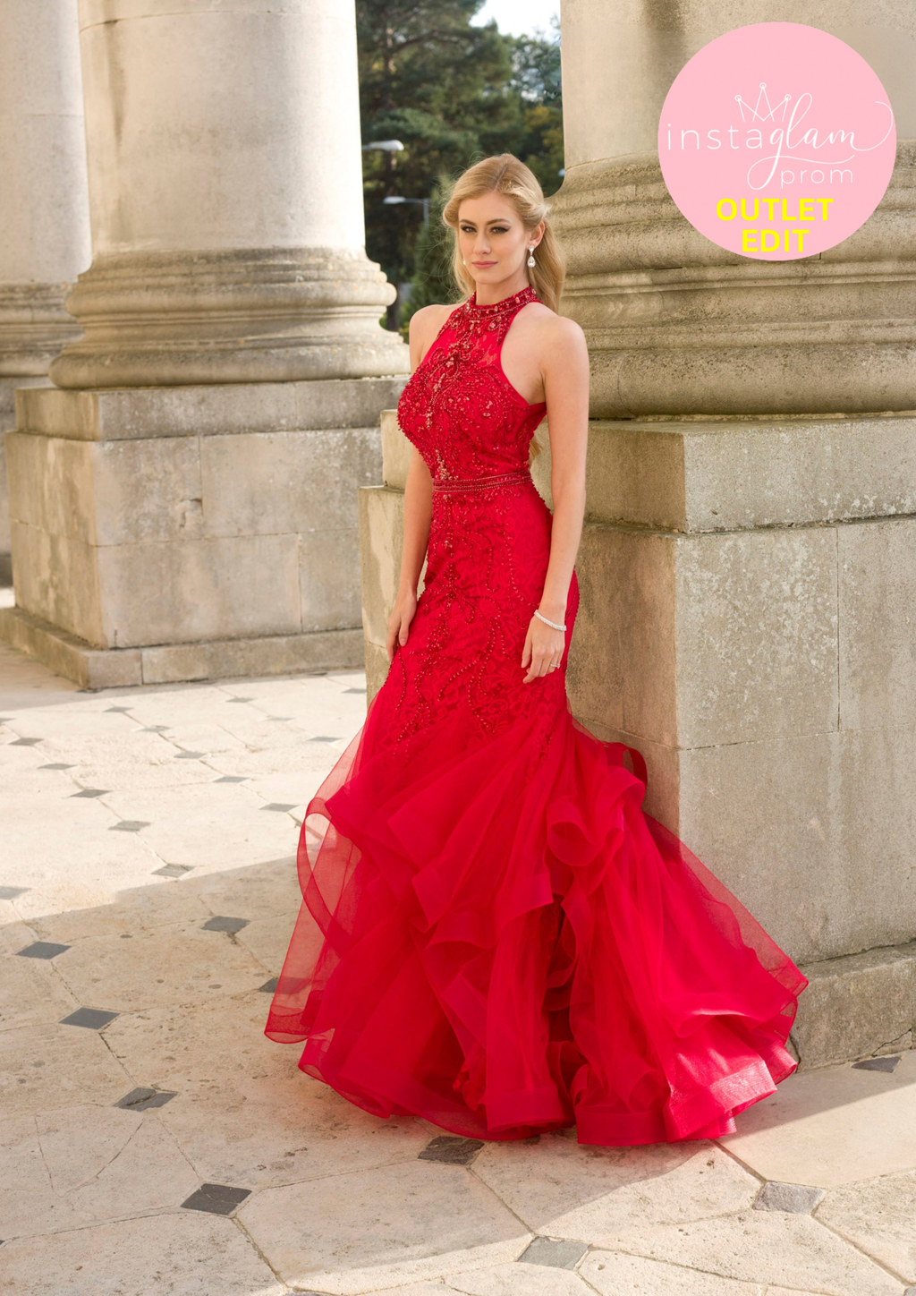 Red high neck fishtail prom/ evening dress -style AF19413