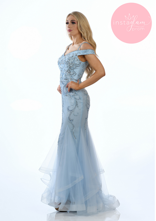 Orianna ruffled fishtail prom/ evening dress