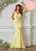 Fishtail prom / evening dress with boned sheer bodice, corset back and leg split- Style AF5448