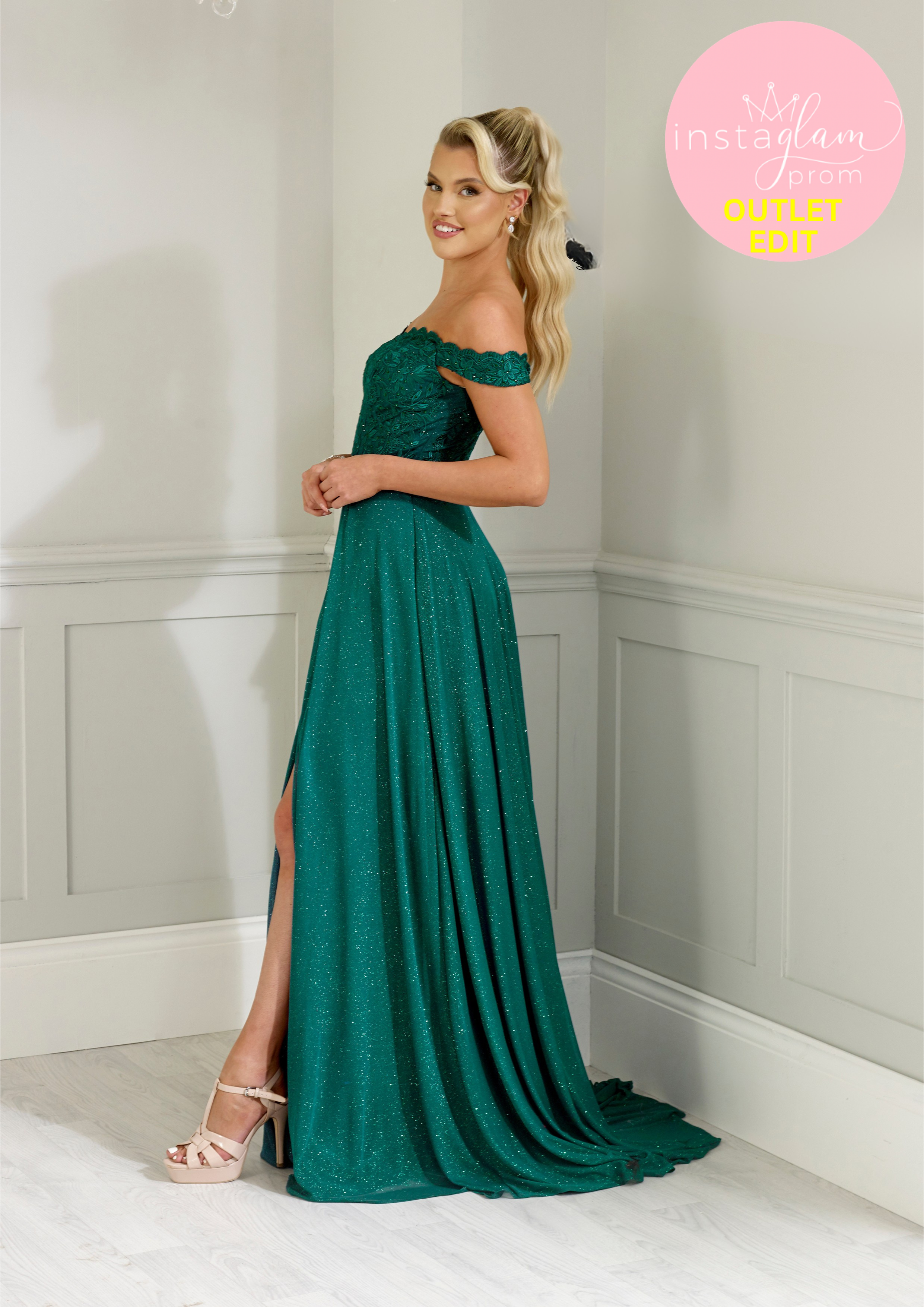 Off the shoulder aline with high back and leg slit -style AF9844