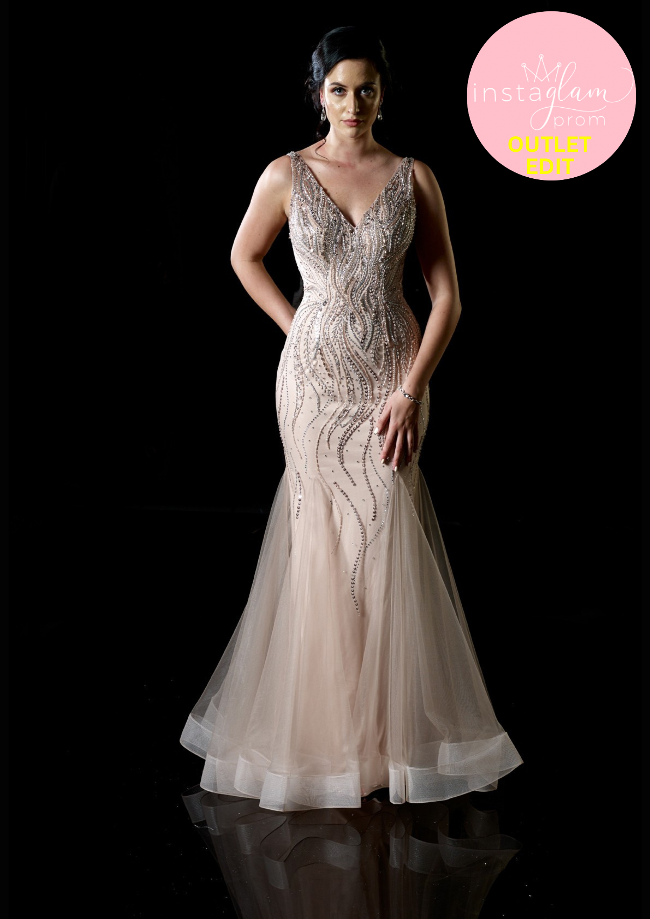 Beaded sand/ rose gold fishtail prom / evening dress -style AF19425
