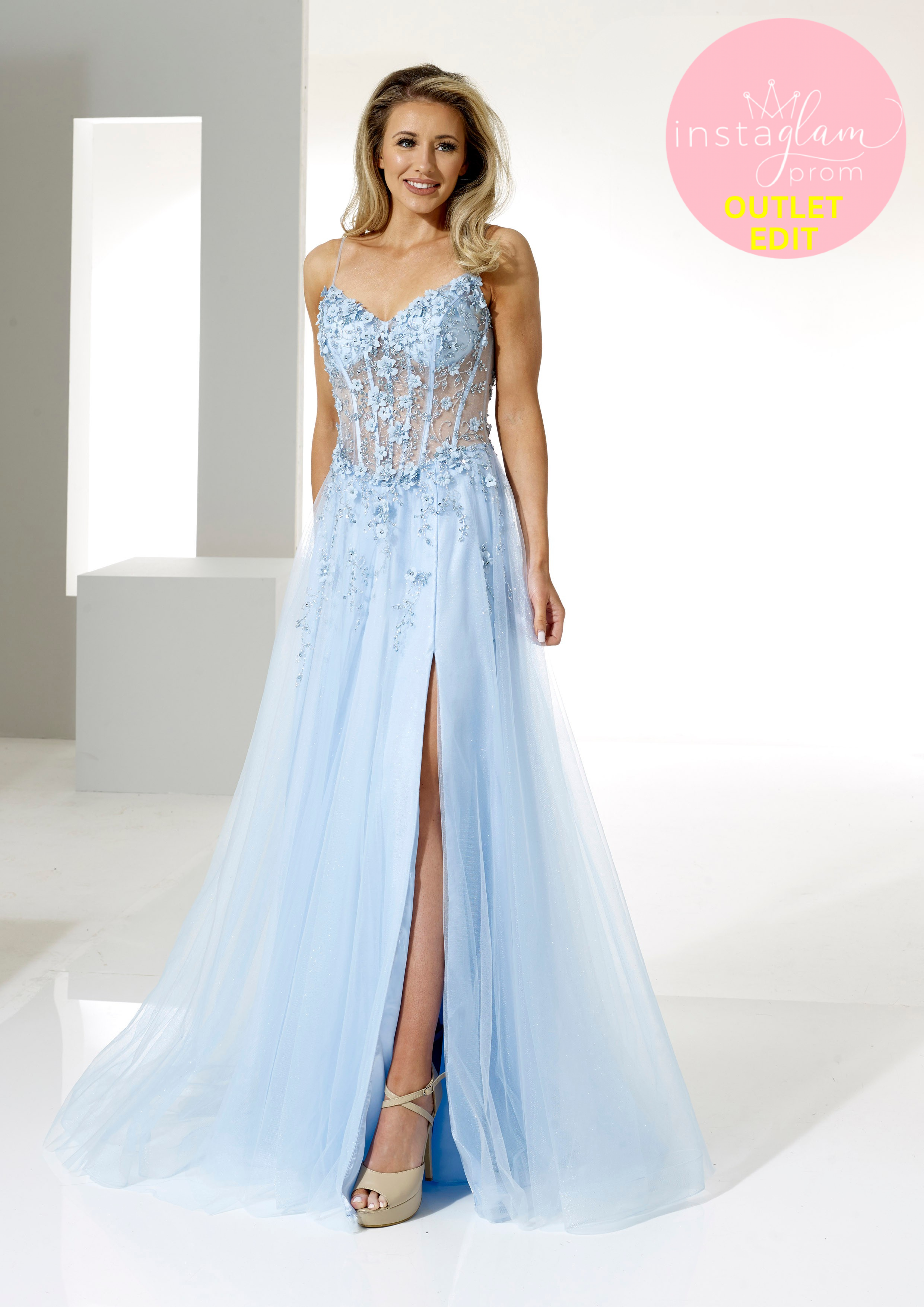 Aline Prom dress with boned sheer bodice and leg split- Style AF42212