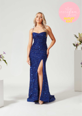Fitted sequin prom / evening dress with corset back and leg split- Style AF4329