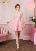 Short dress with ruffled skirt and corset back- Style AF1403-S