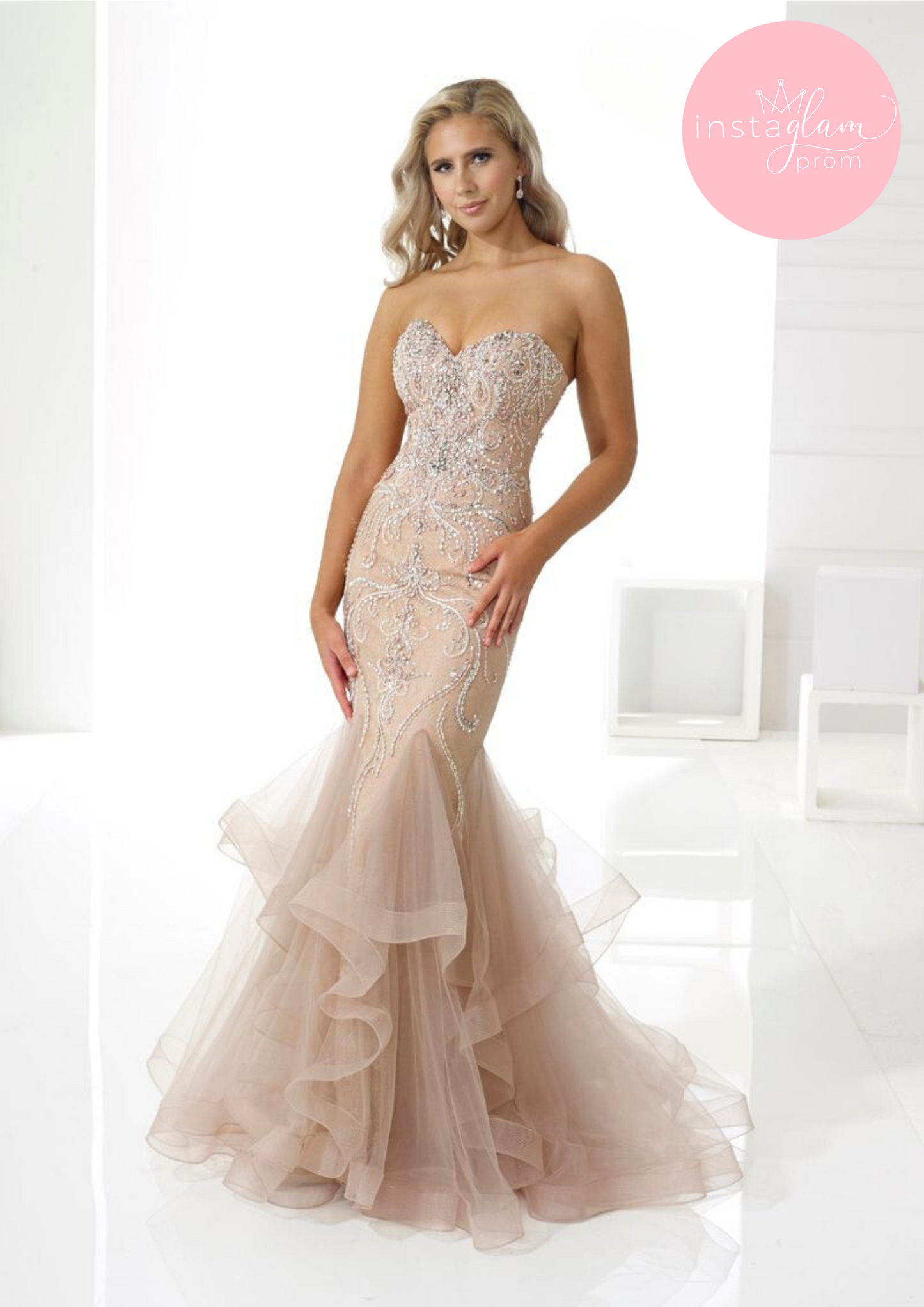 Taupe beaded fishtail prom/ evening dress-style AF18413