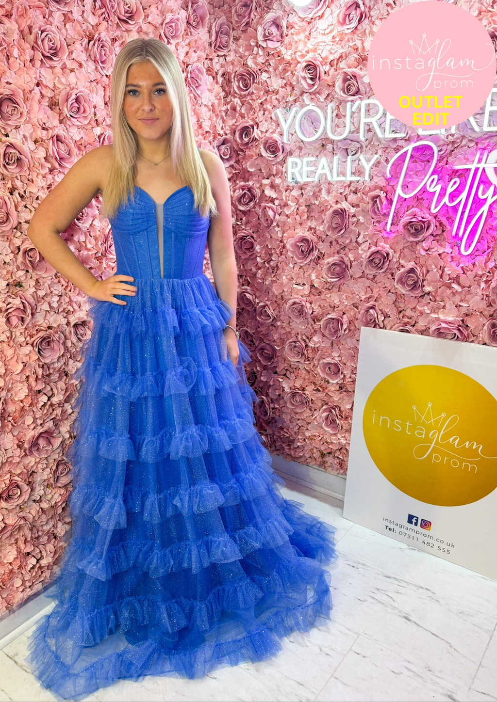 Periwinkle tiered A-line prom dress - Style AF5515