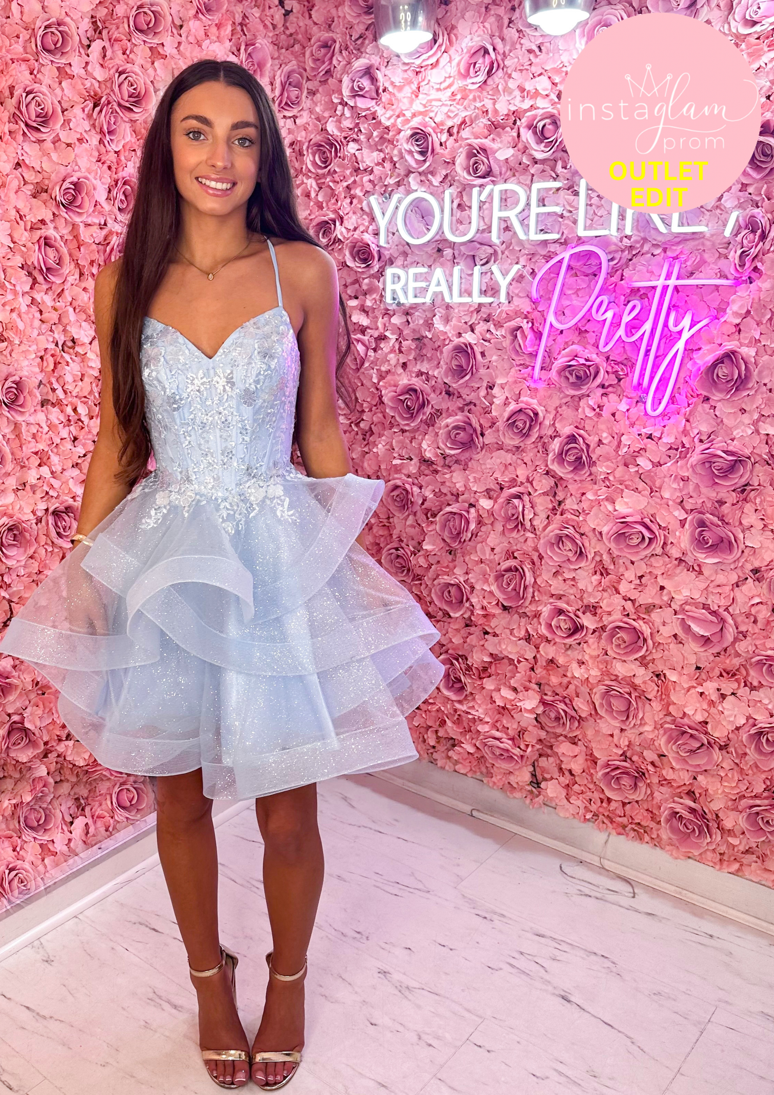 Short dress with ruffled skirt and corset back- Style AF1403-S