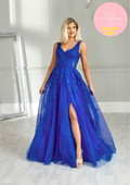 Aline Prom dress with lace detail and leg split- Style AF1944