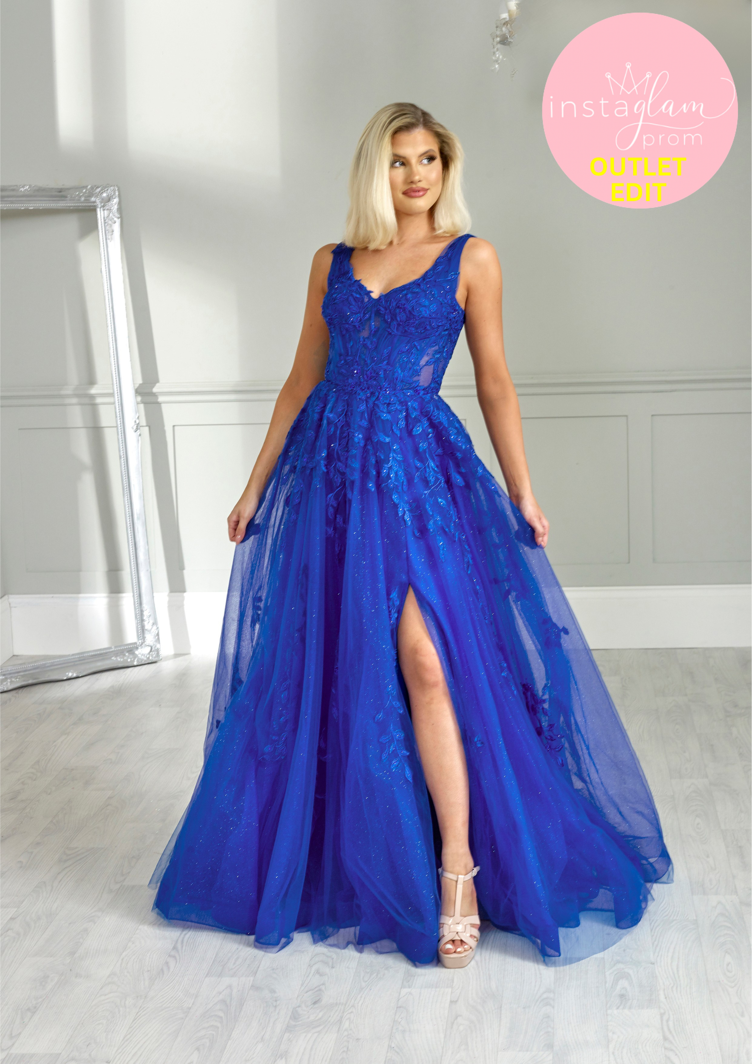 Aline Prom dress with lace detail and leg split- Style AF1944