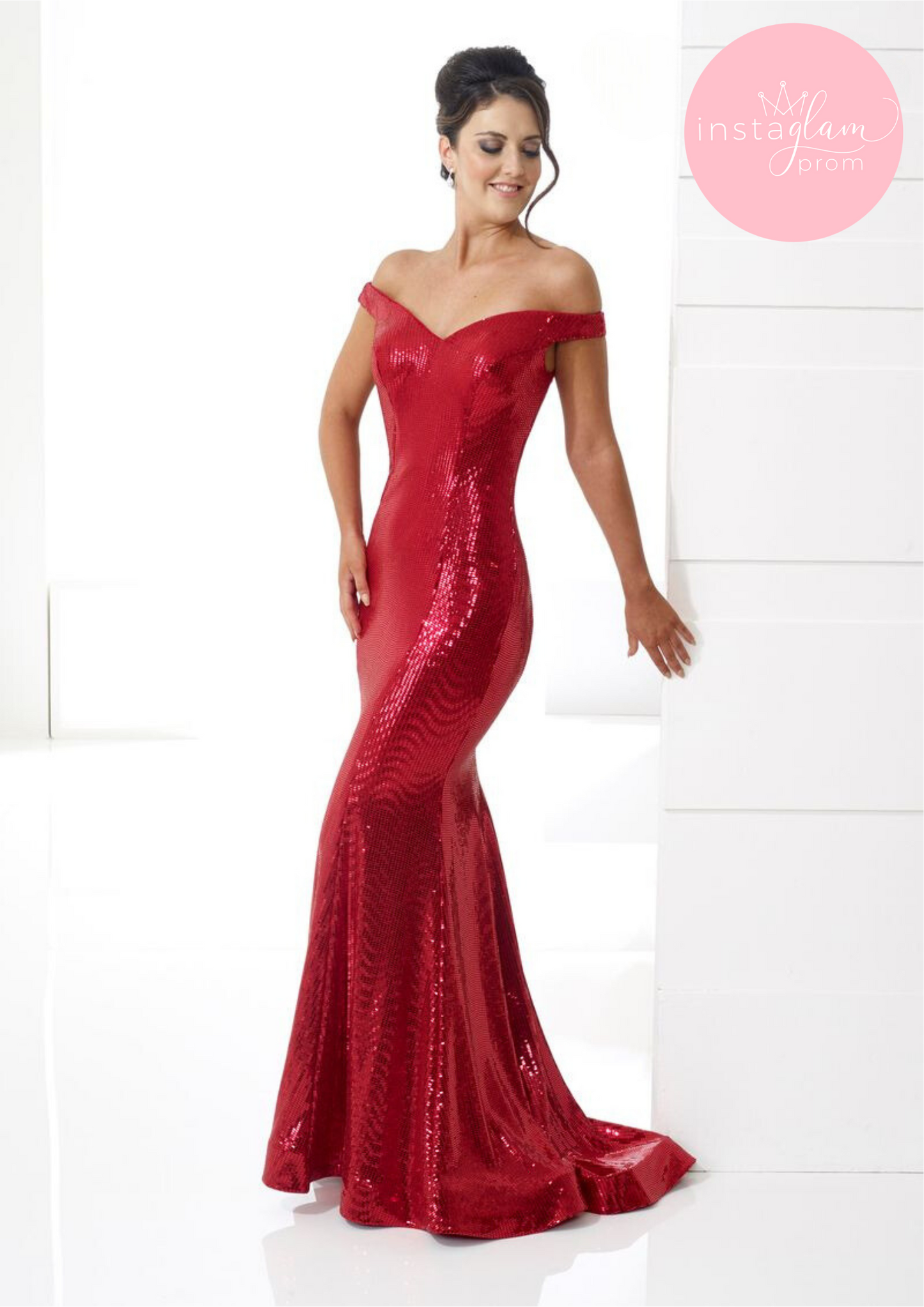 Red fitted off the shoulder dress -style AF20482