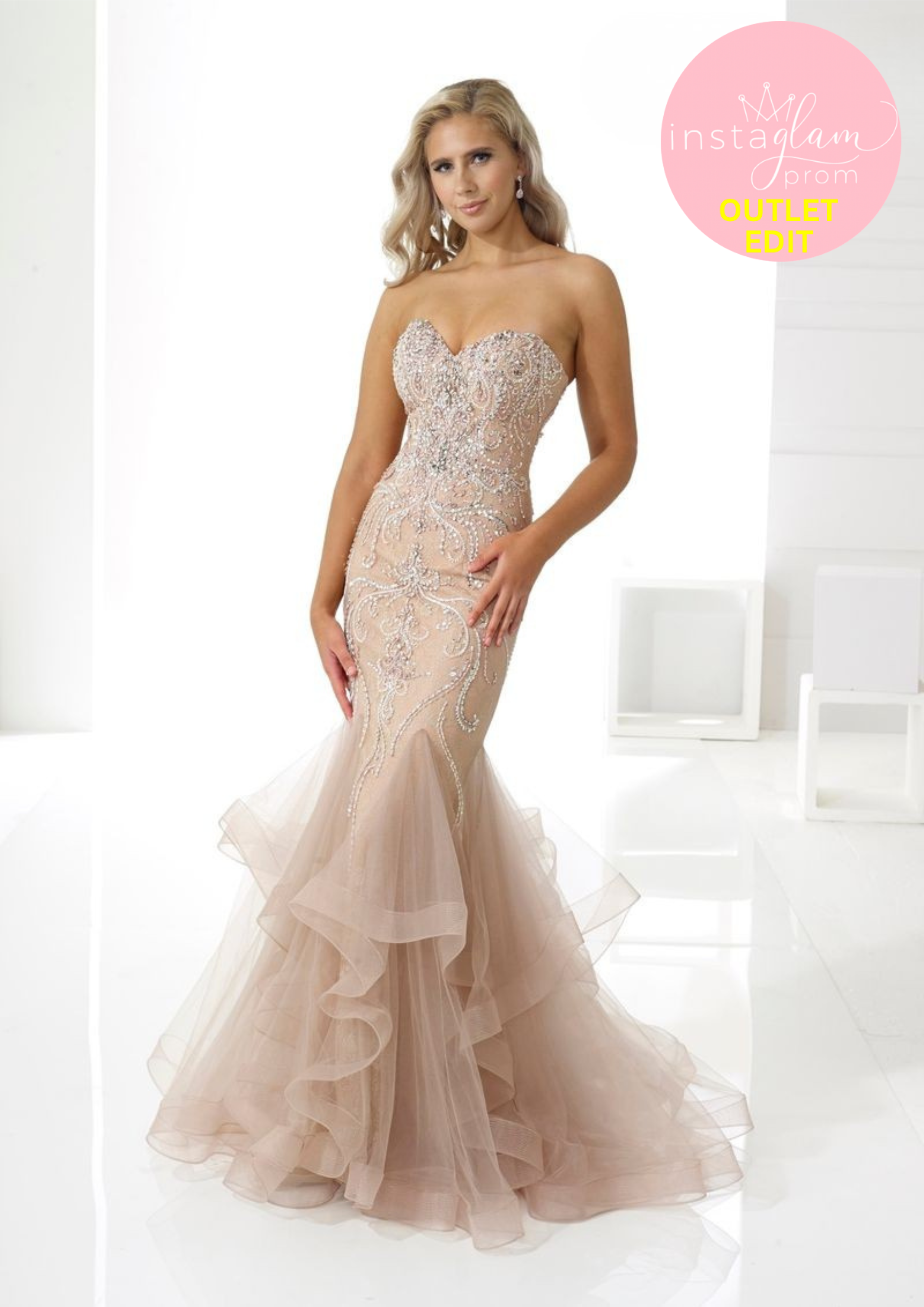 Taupe strapless beaded fishtail prom/ evening dress-style AF18413