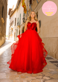 Ruffled ballgown prom/ evening dress with mirror tile detail and corset back- Style AF6496