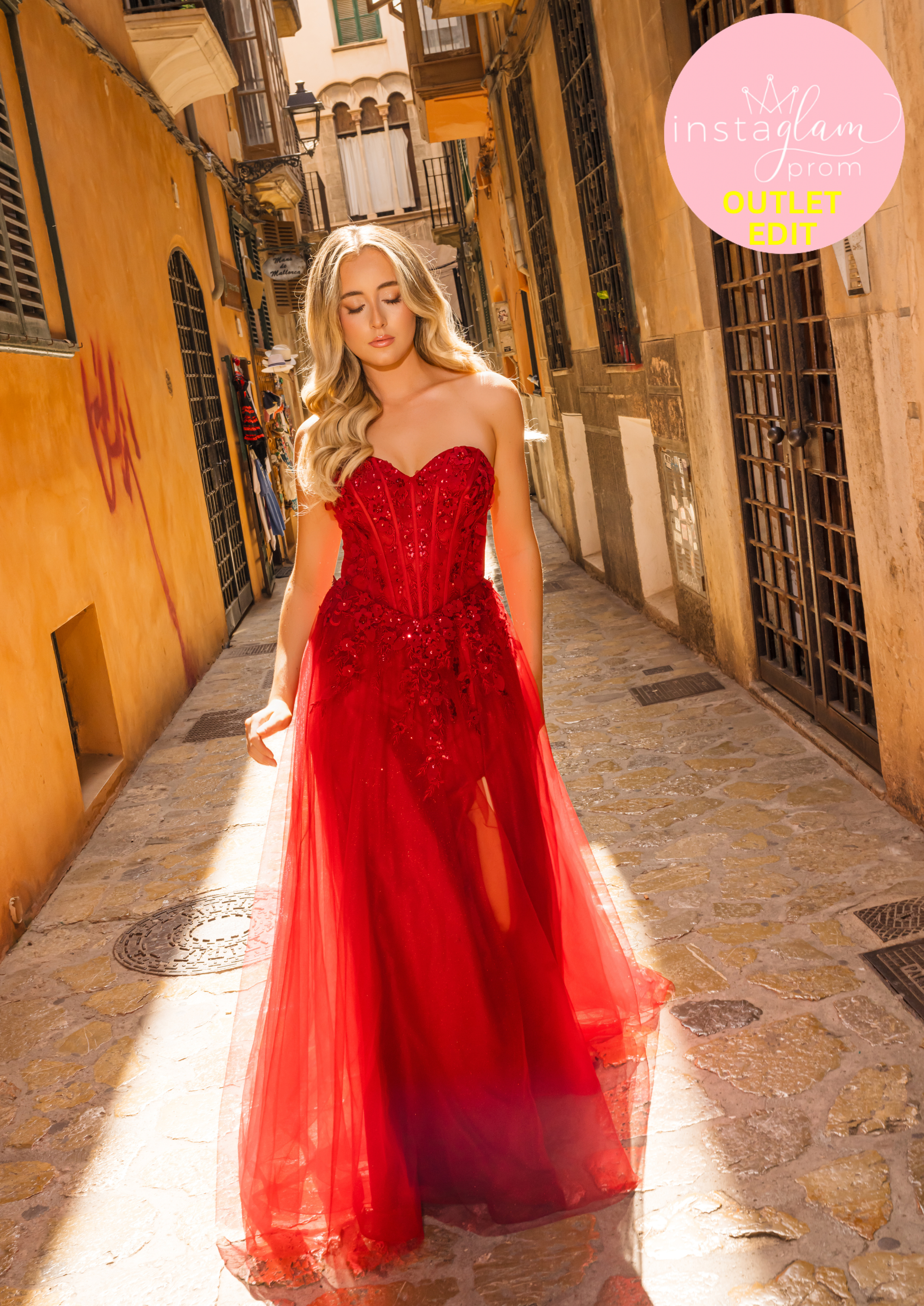 Aline prom / evening dress with boned sheer bodice, flower embellishments and leg split - Style AF6409