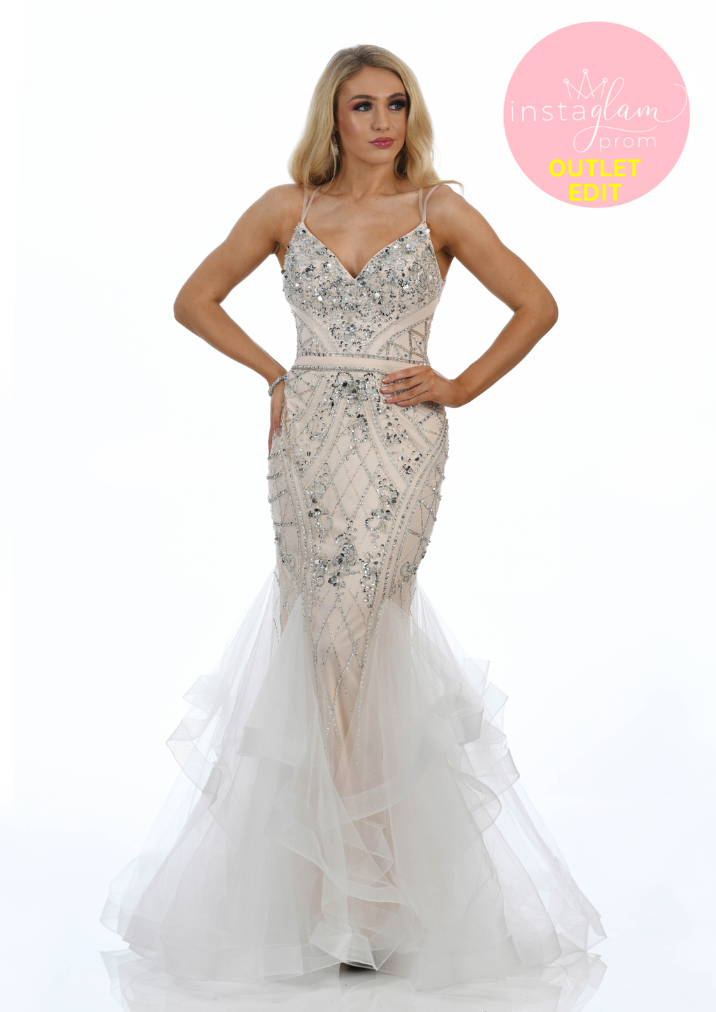 Champagne beaded fishtail prom/ evening dress -style AF20426