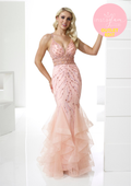 Ruffled Fishtail Prom dress with sheer bodice, beaded detail and statement back detail- Style AF21307