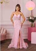 Fitted fishtail Prom dress with boned sheer bodice and corset back- Style AF5443