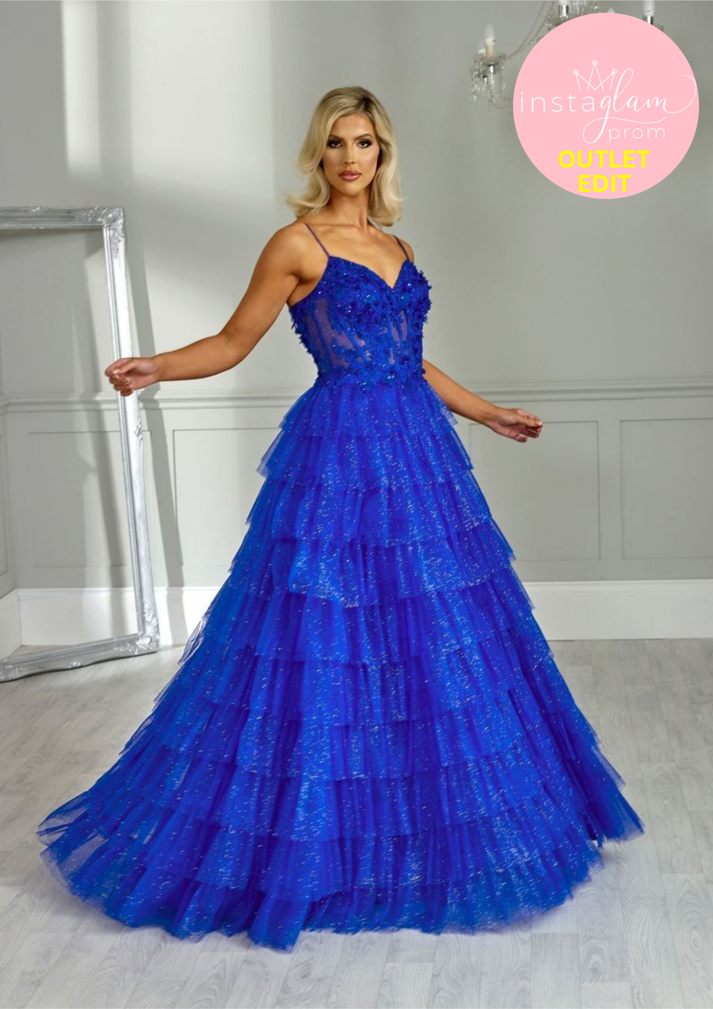 Aline Prom dress with tiered skirt boned sheer bodice and leg split- Style AF1644