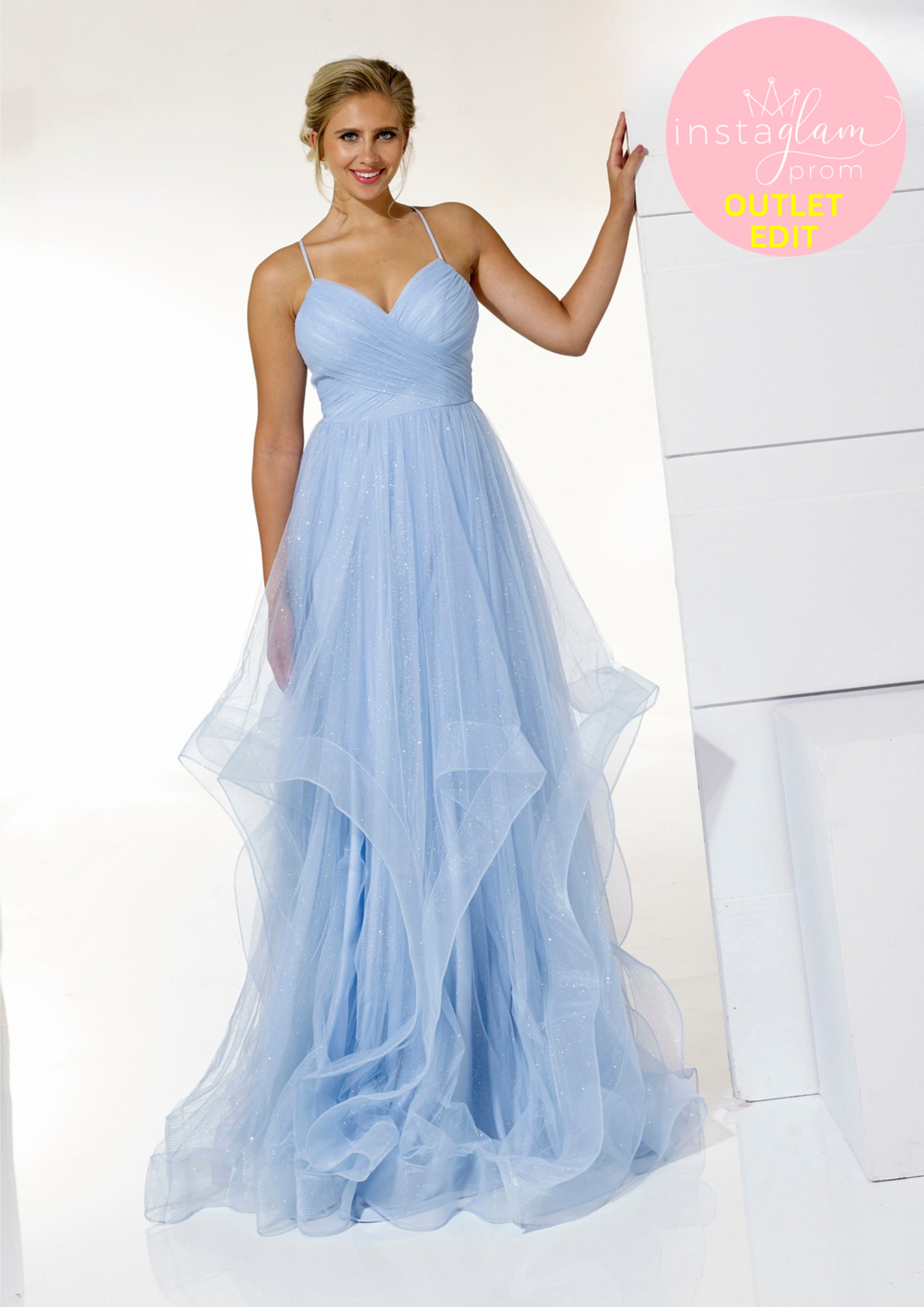 Ice blue ruffled ballgown prom/ evening dress with ruched bodice -style AF22206