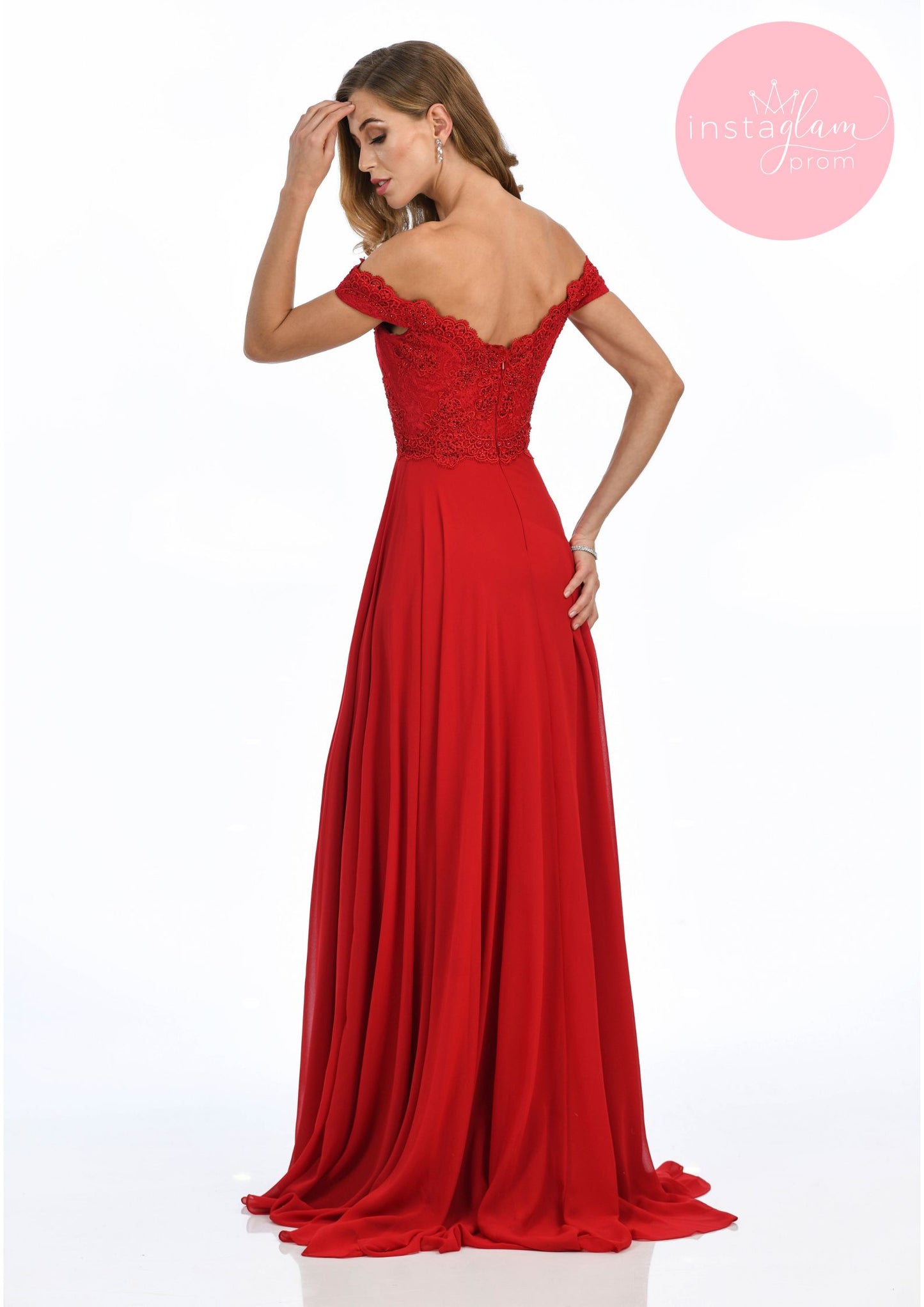 Chiffon off the shoulder prom/evening dress with leg split- style AF 18326