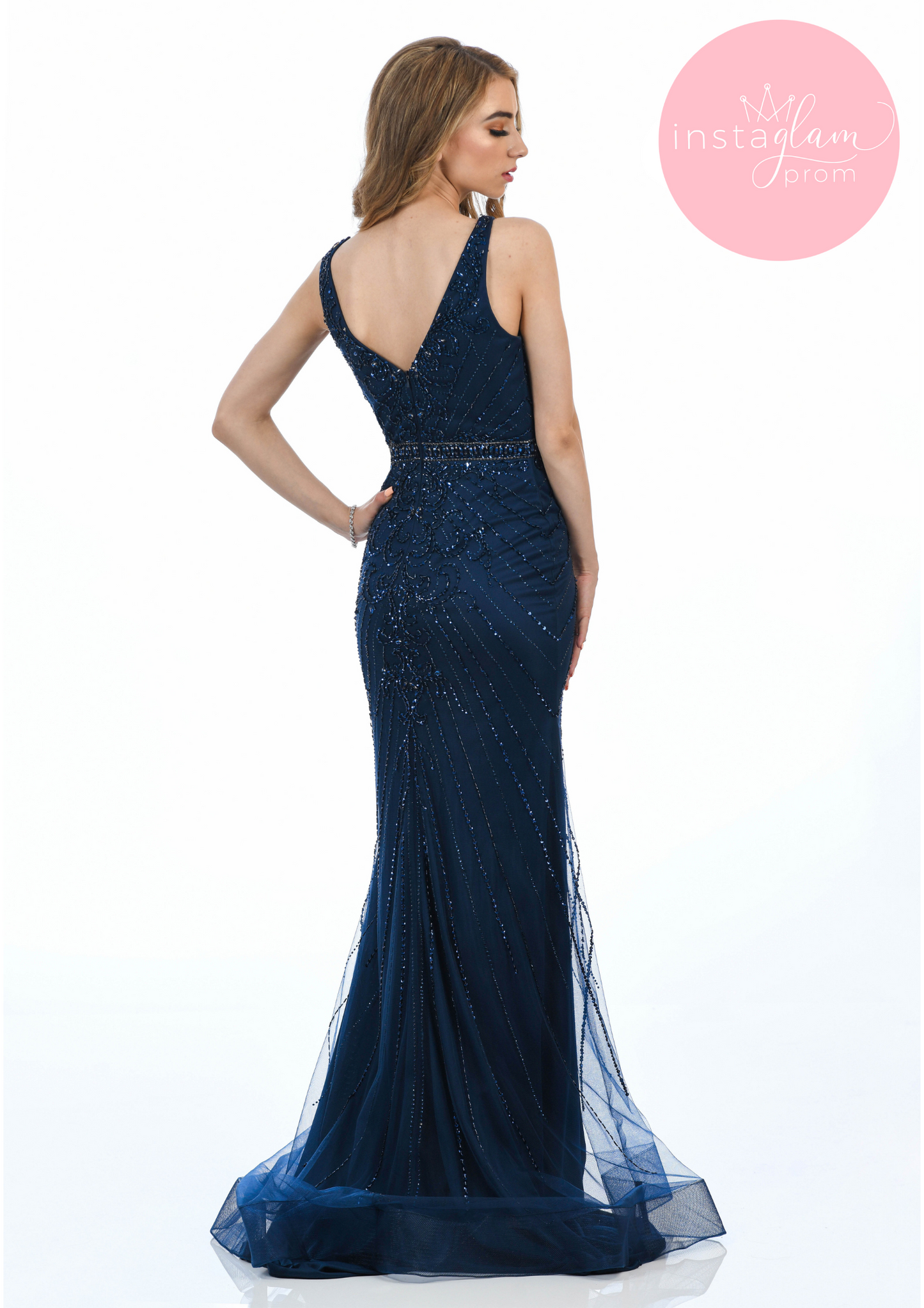 Navy fitted prom/ evening dress -AF19415