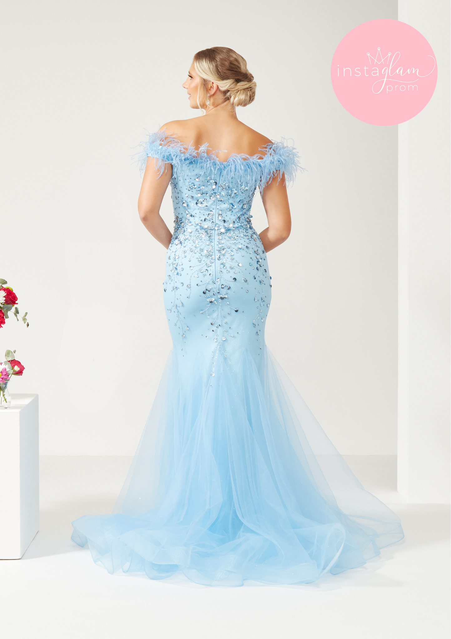 Off the shoulder beaded fishtail with feathers- style AF4306