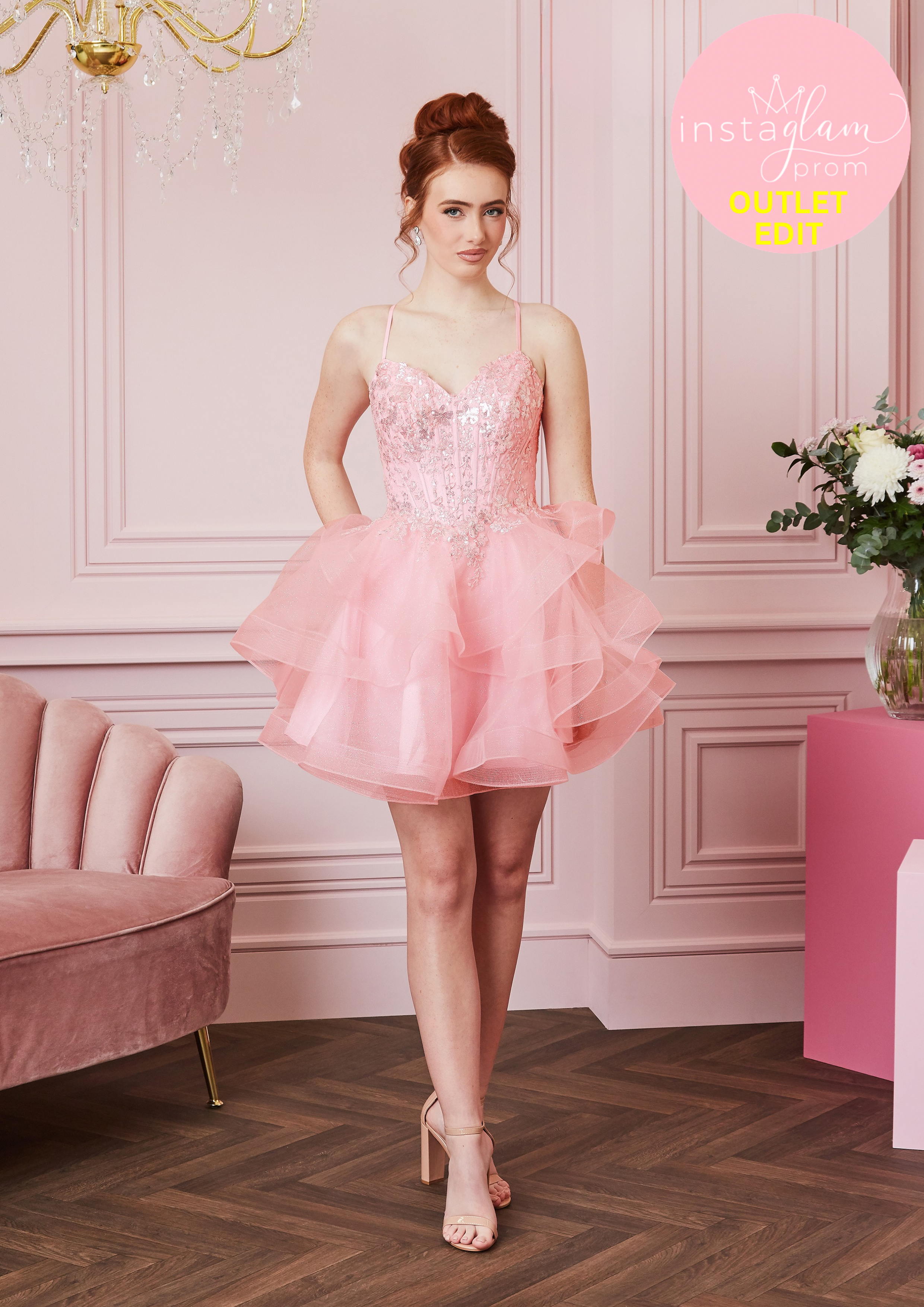 Short dress with ruffled skirt and corset back- Style AF1403-S