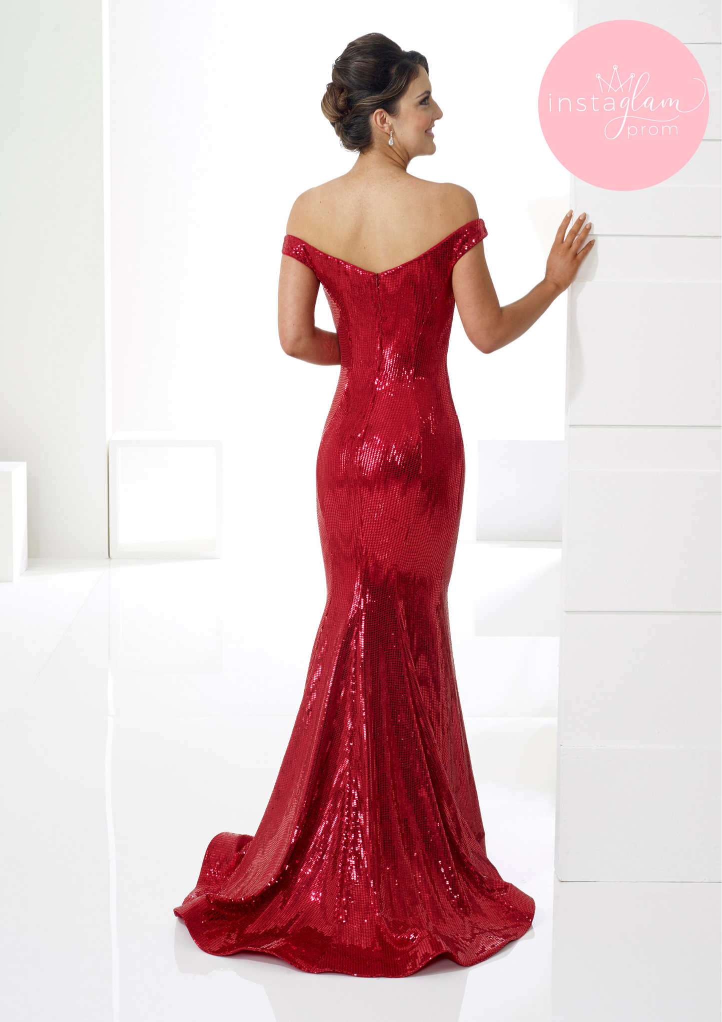 Red fitted off the shoulder dress -style AF20482