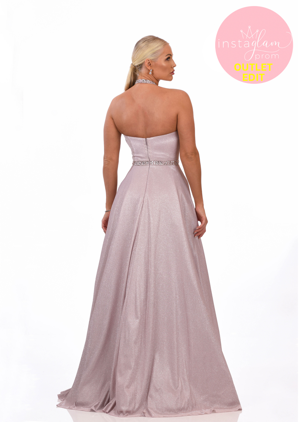 Rose halter neck fitted prom/ evening dress with train- style AF19402
