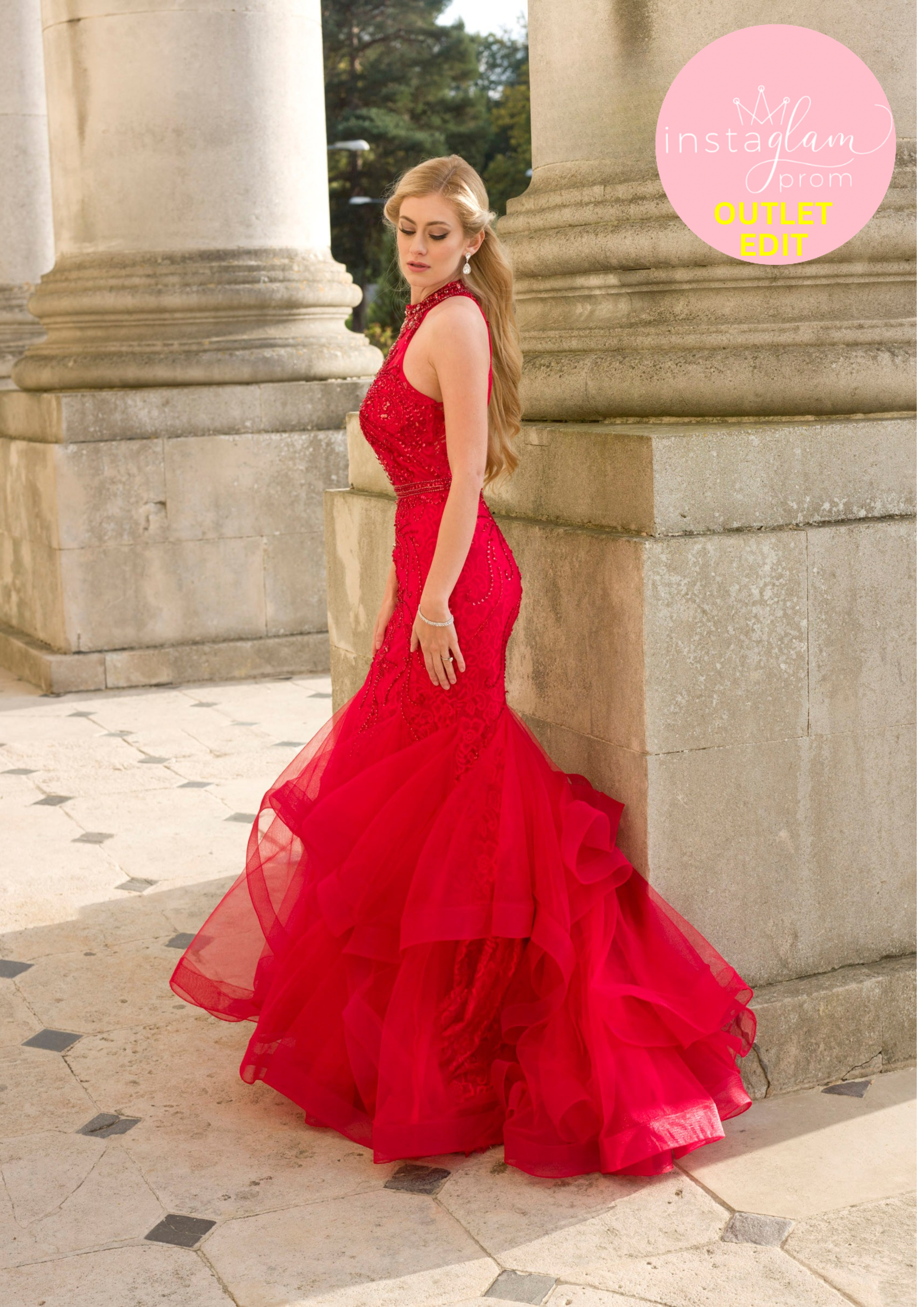 Red high neck fishtail prom/ evening dress -style AF19413