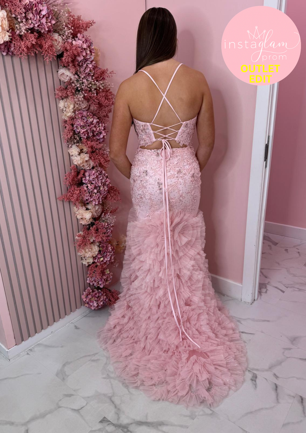 Fishtail Prom dress with ruffled skirt, corset back and leg split- Style AF5493