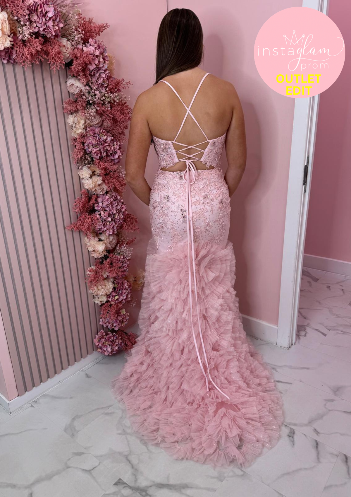 Fishtail Prom dress with ruffled skirt, corset back and leg split- Style AF5493