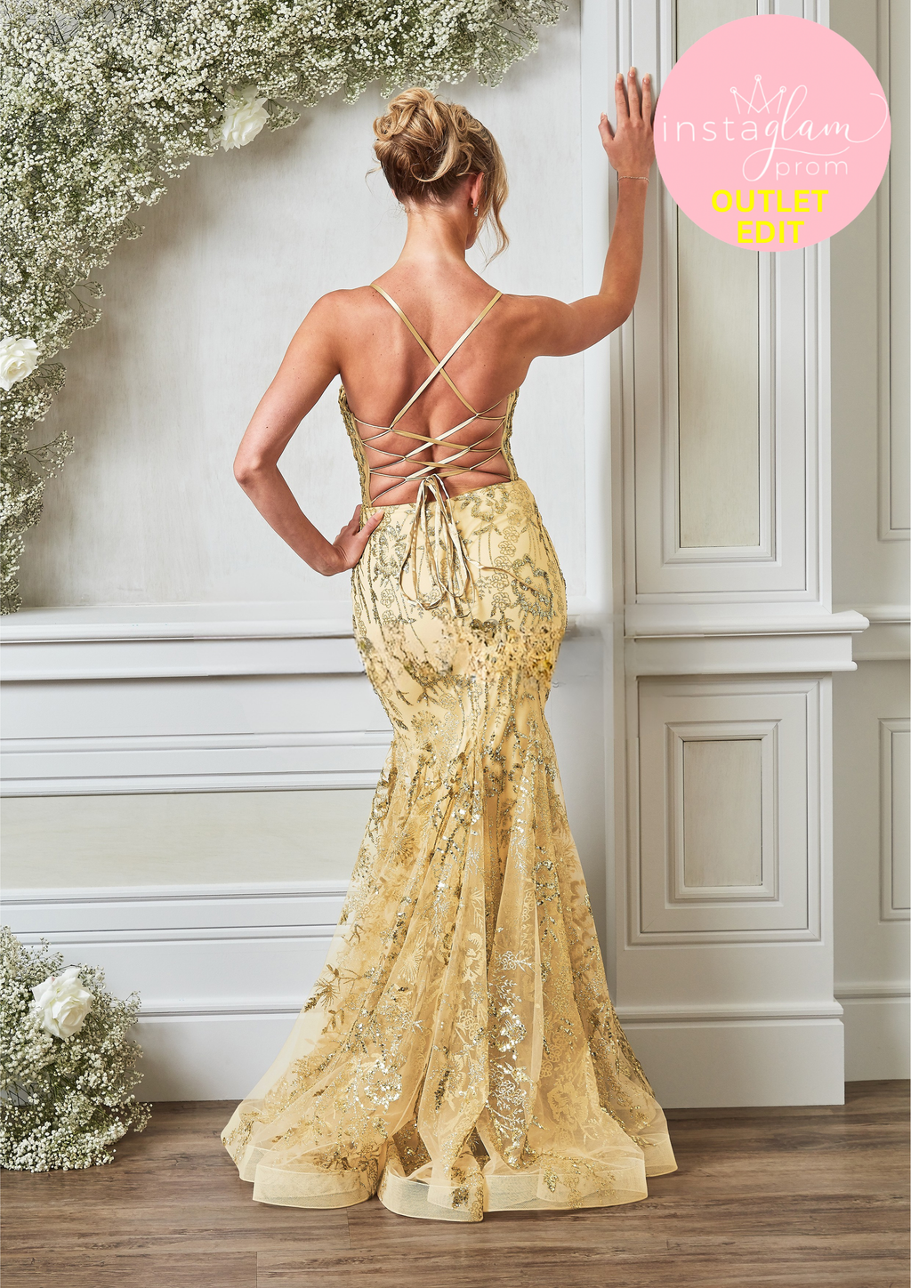 Fiahtail prom / evening dress with boned sheer bodice and corset back- Style AF5442