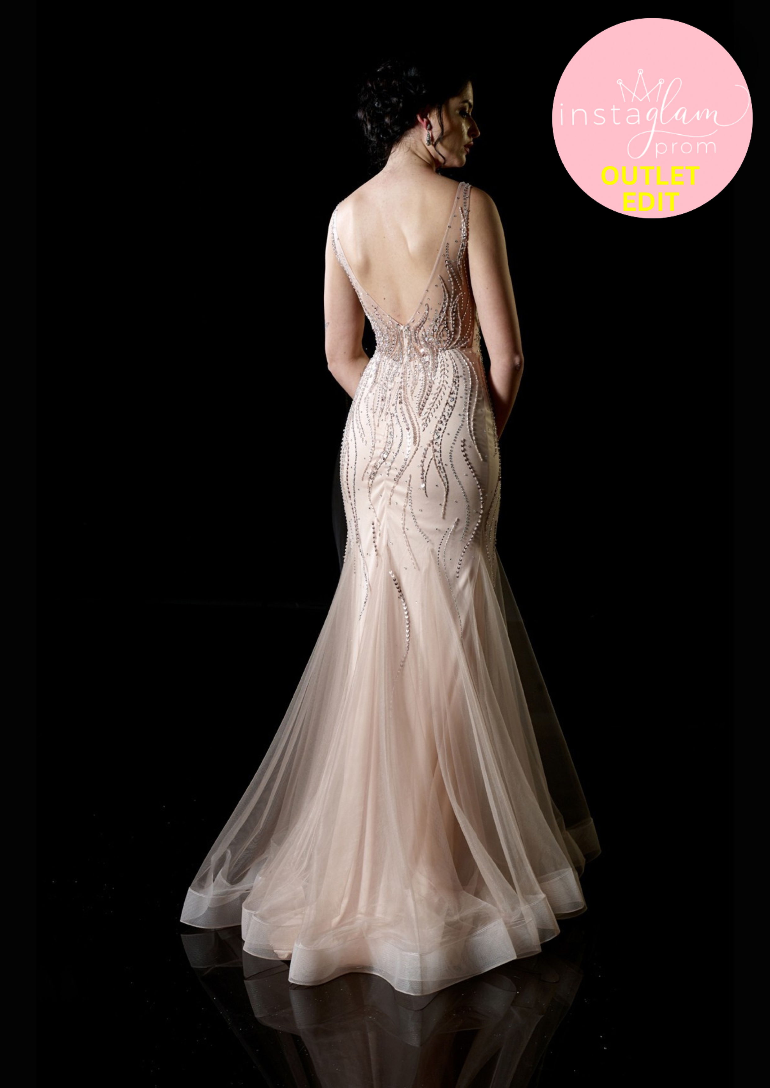 Beaded sand/ rose gold fishtail prom / evening dress -style AF19425