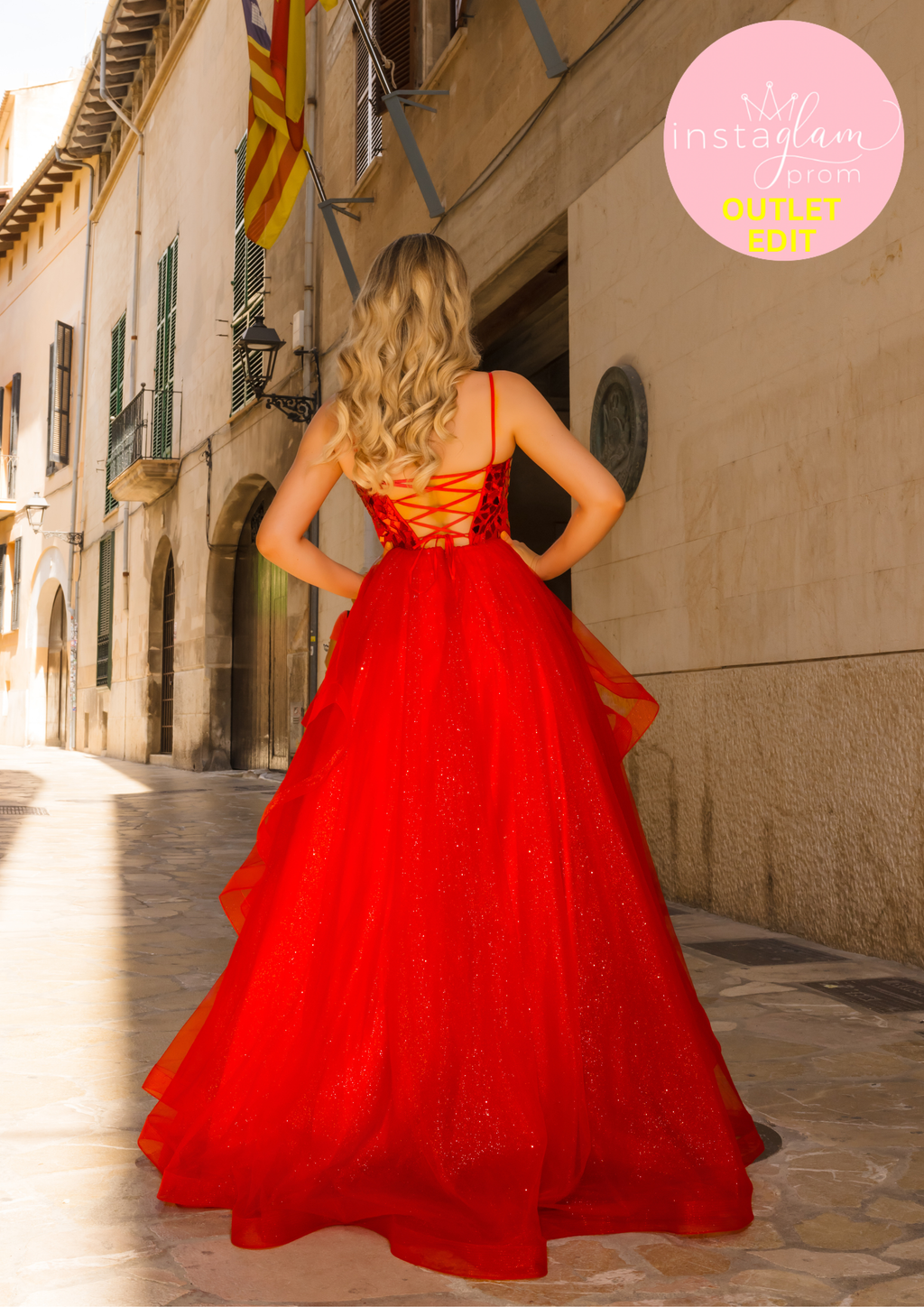 Ruffled ballgown prom/ evening dress with mirror tile detail and corset back- Style AF6496