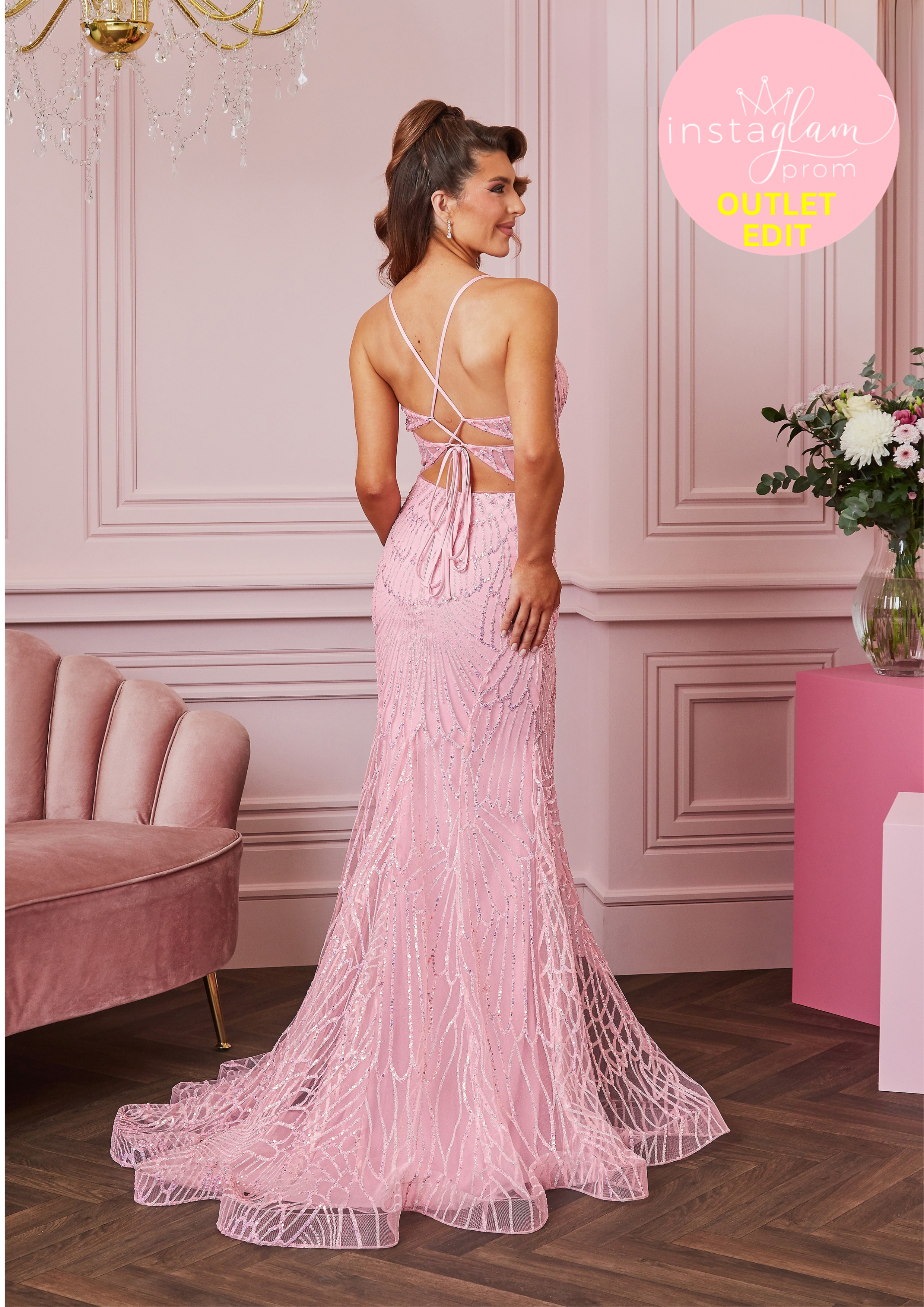Fitted fishtail Prom dress with boned sheer bodice and corset back- Style AF5443