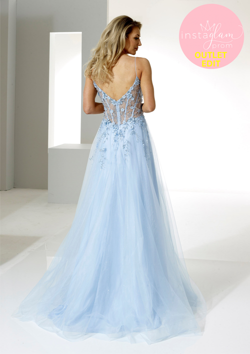 Aline Prom dress with boned sheer bodice and leg split- Style AF42212