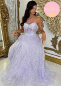 Aline Prom sequin fabric prom / evening dress with boned sheer bodice - Style E8077