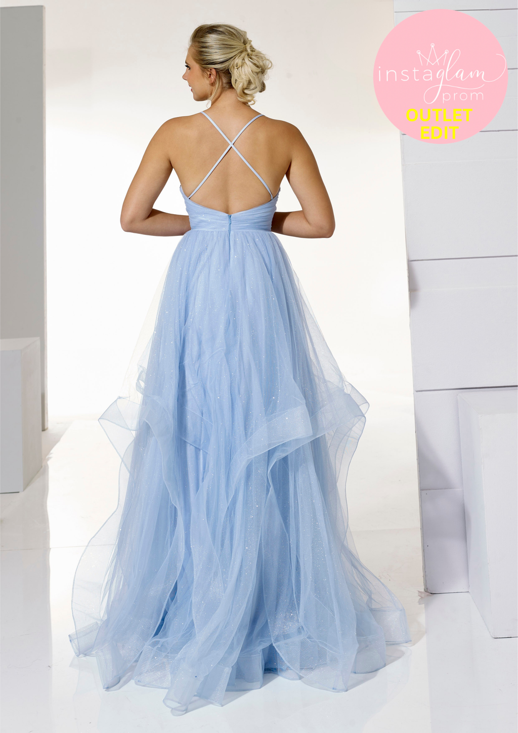 Ice blue ruffled ballgown prom/ evening dress with ruched bodice -style AF22206