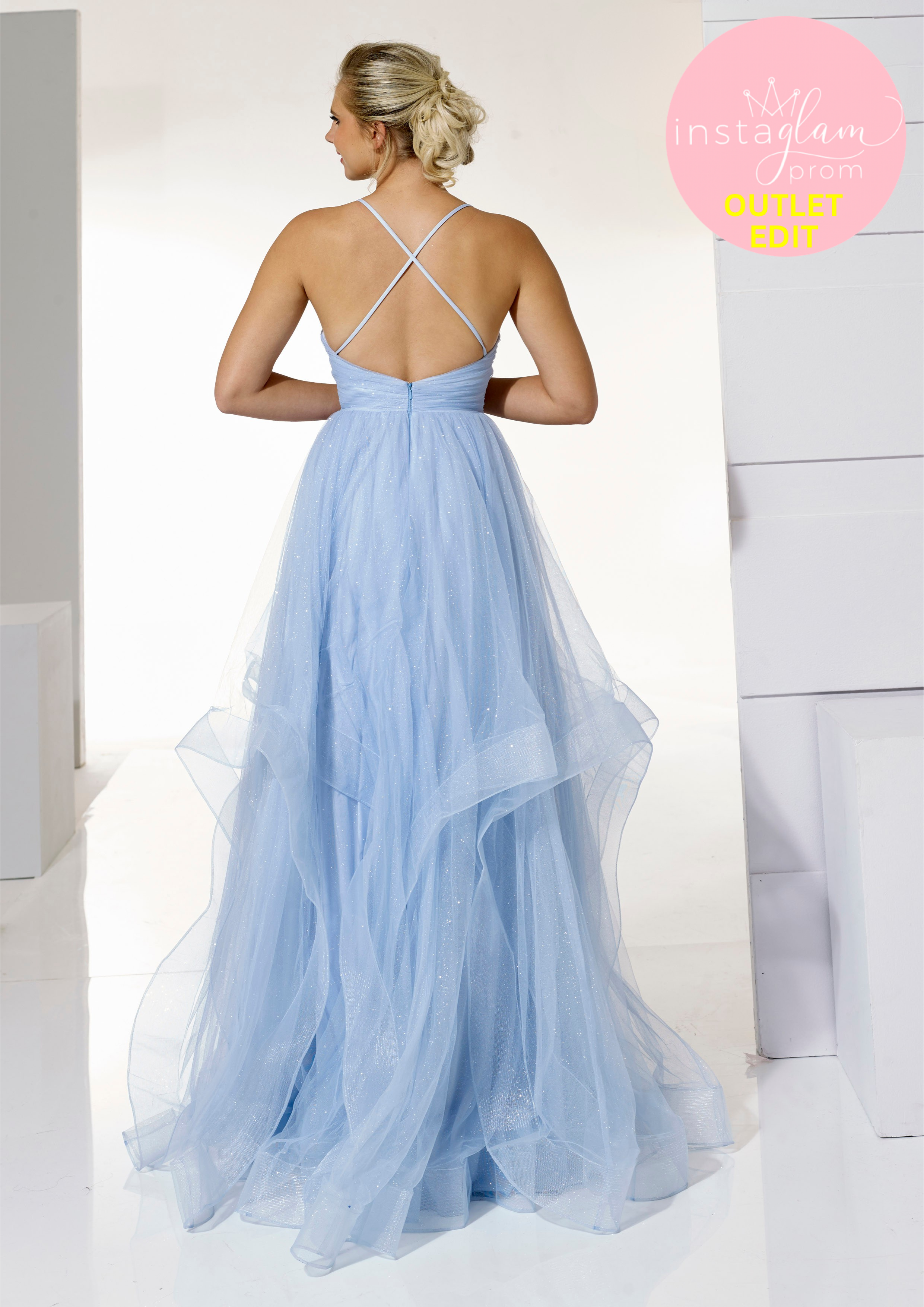 Ice blue ruffled ballgown prom/ evening dress with ruched bodice -style AF22206