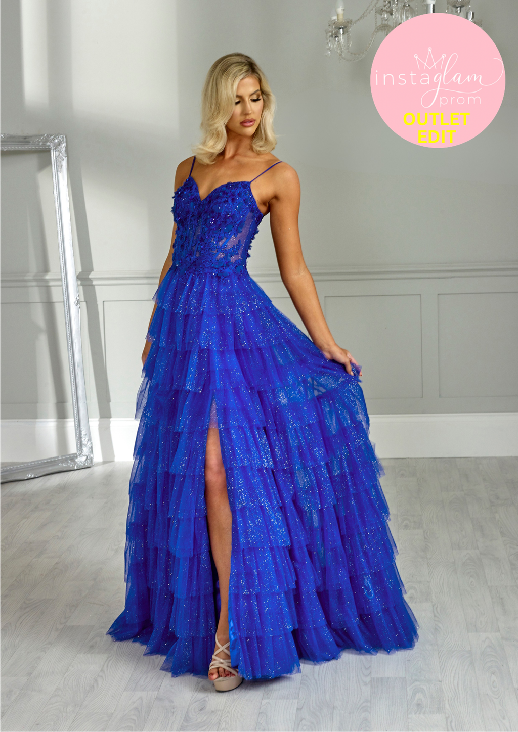 Aline Prom dress with tiered skirt boned sheer bodice and leg split- Style AF1644