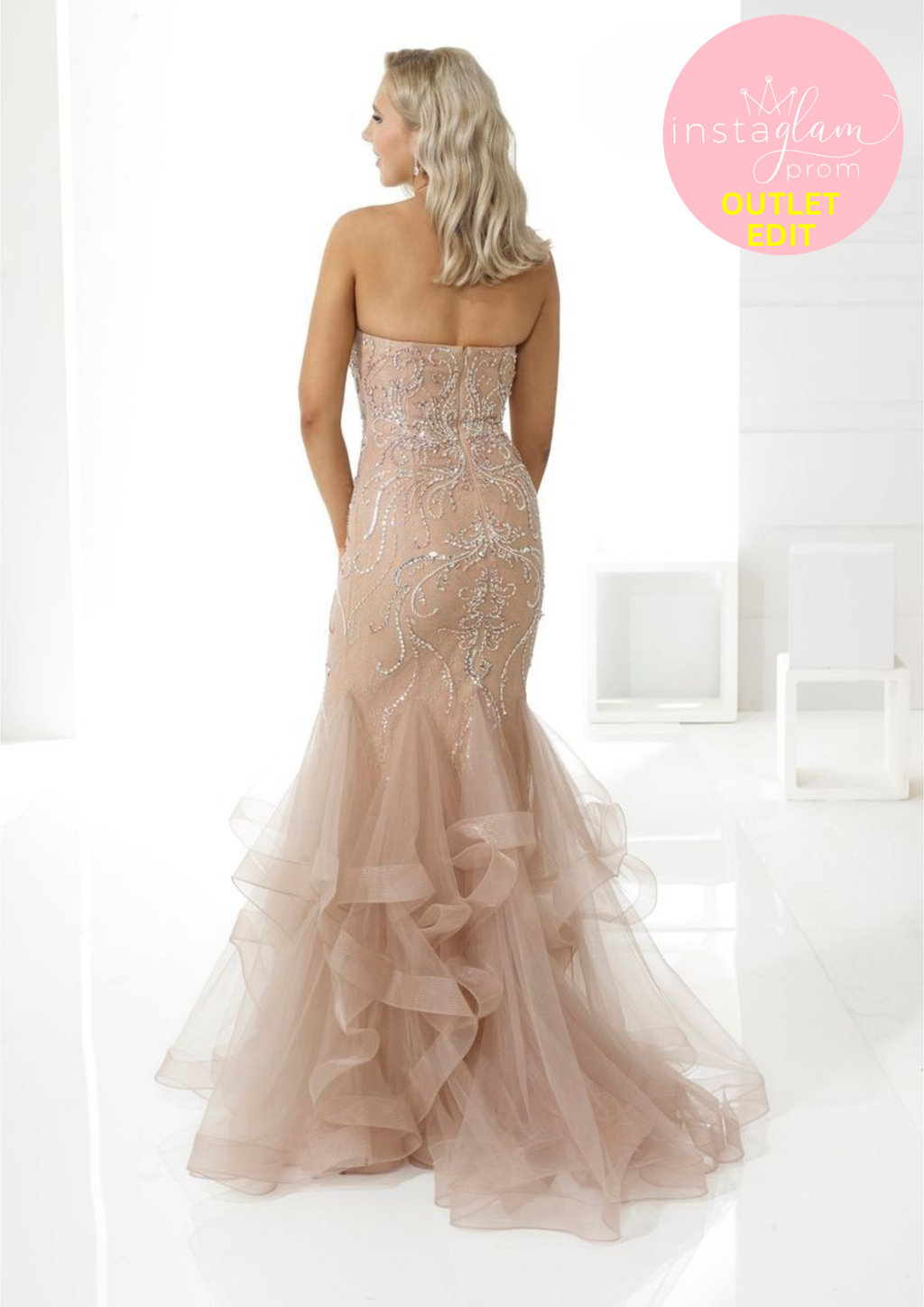 Taupe strapless beaded fishtail prom/ evening dress-style AF18413