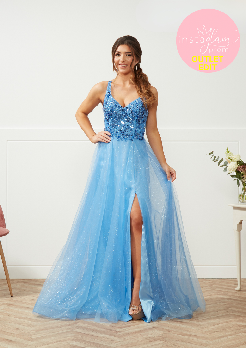 Aline Prom/ evening dress with beaded bodice & leg split- Style AF4336